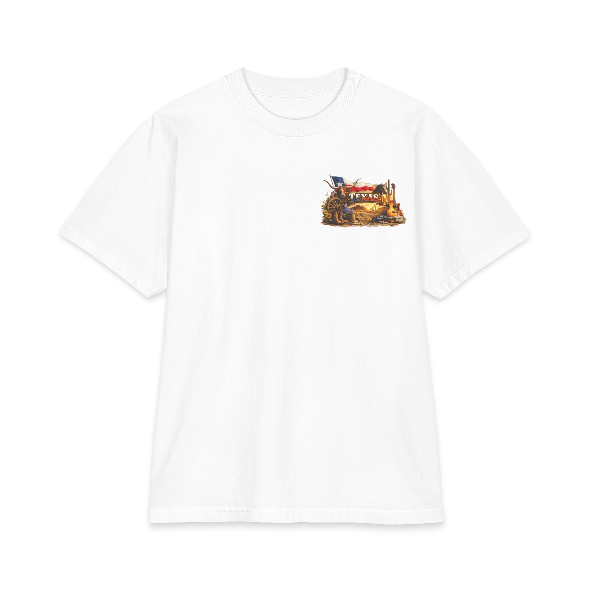 Texas Western Scene T-Shirt | Lone Star Flag, Cowboy Boot, Guitar