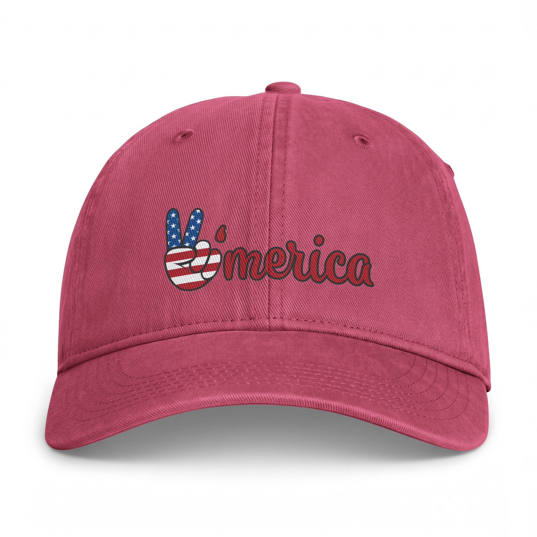 Washed Cap — 'Merica Peace Hand Embroidered USA Flag Dad Hat