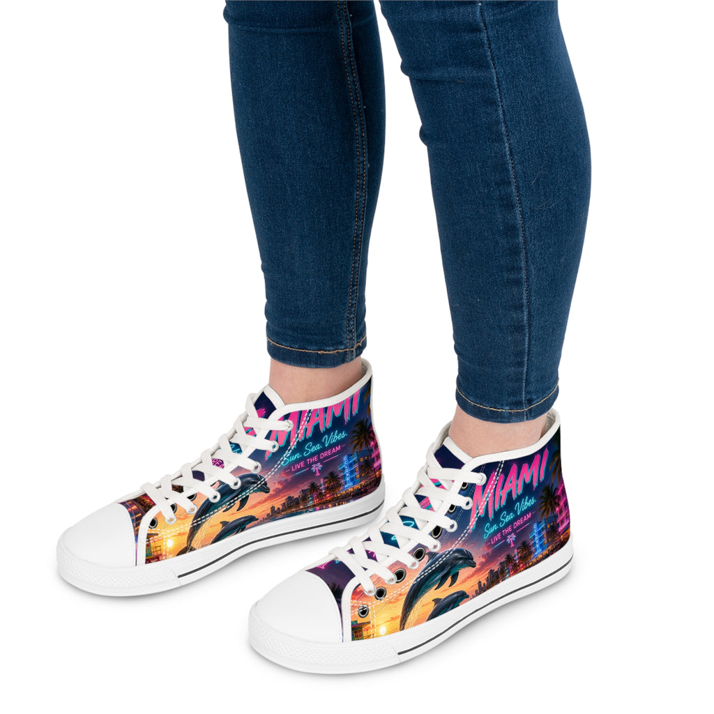 Copy of Miami Dolphins Sunset Dolphin Retro Sneakers | High Top Shoes
