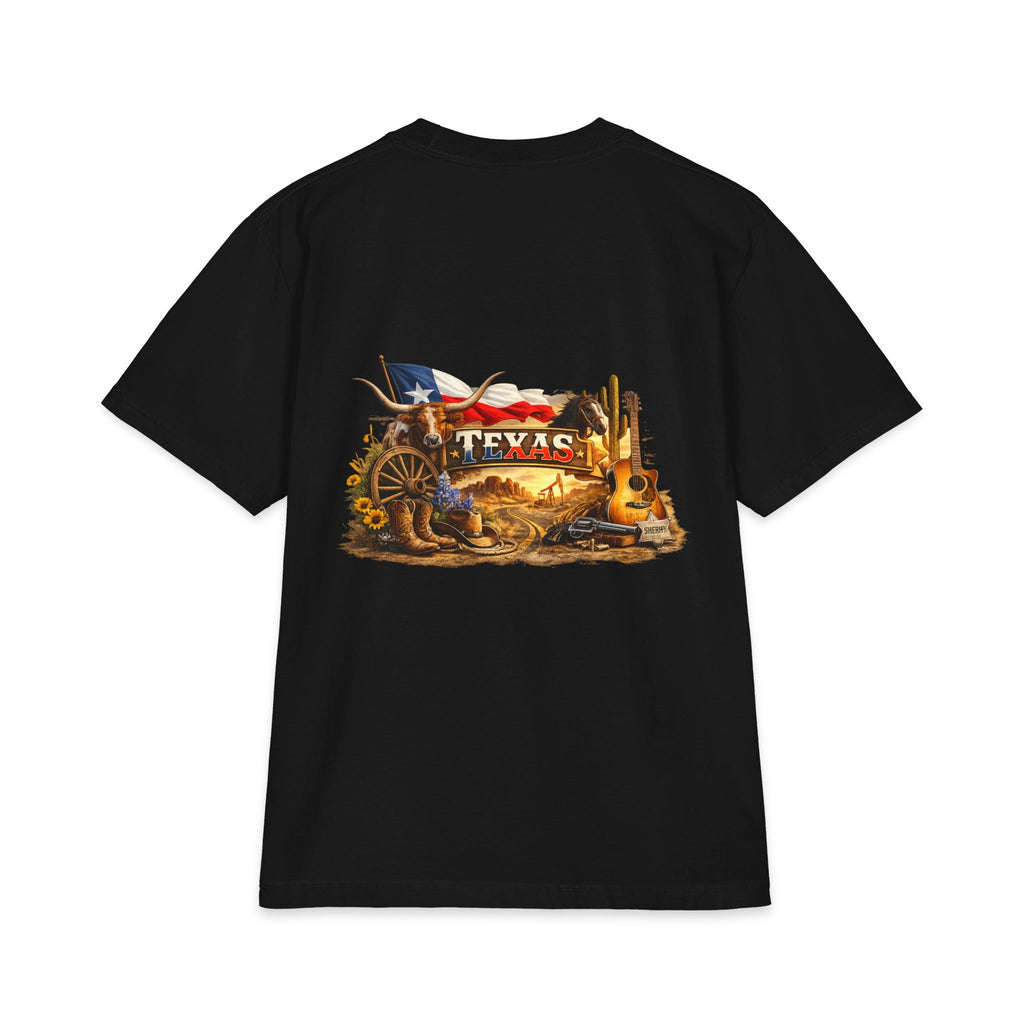 Texas Western Scene T-Shirt | Lone Star Flag, Cowboy Boot, Guitar