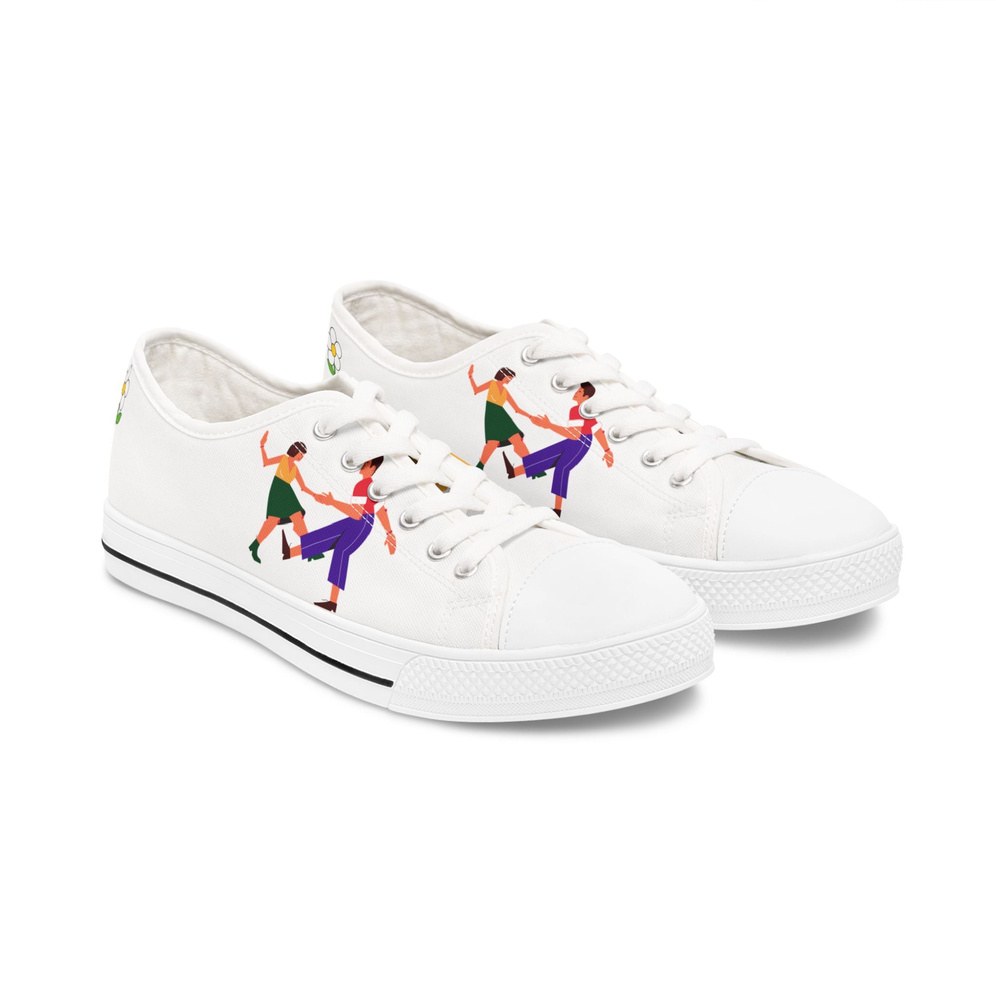 Dancing Couple Illustration Women's Low Top Sneakers | Floral Accent