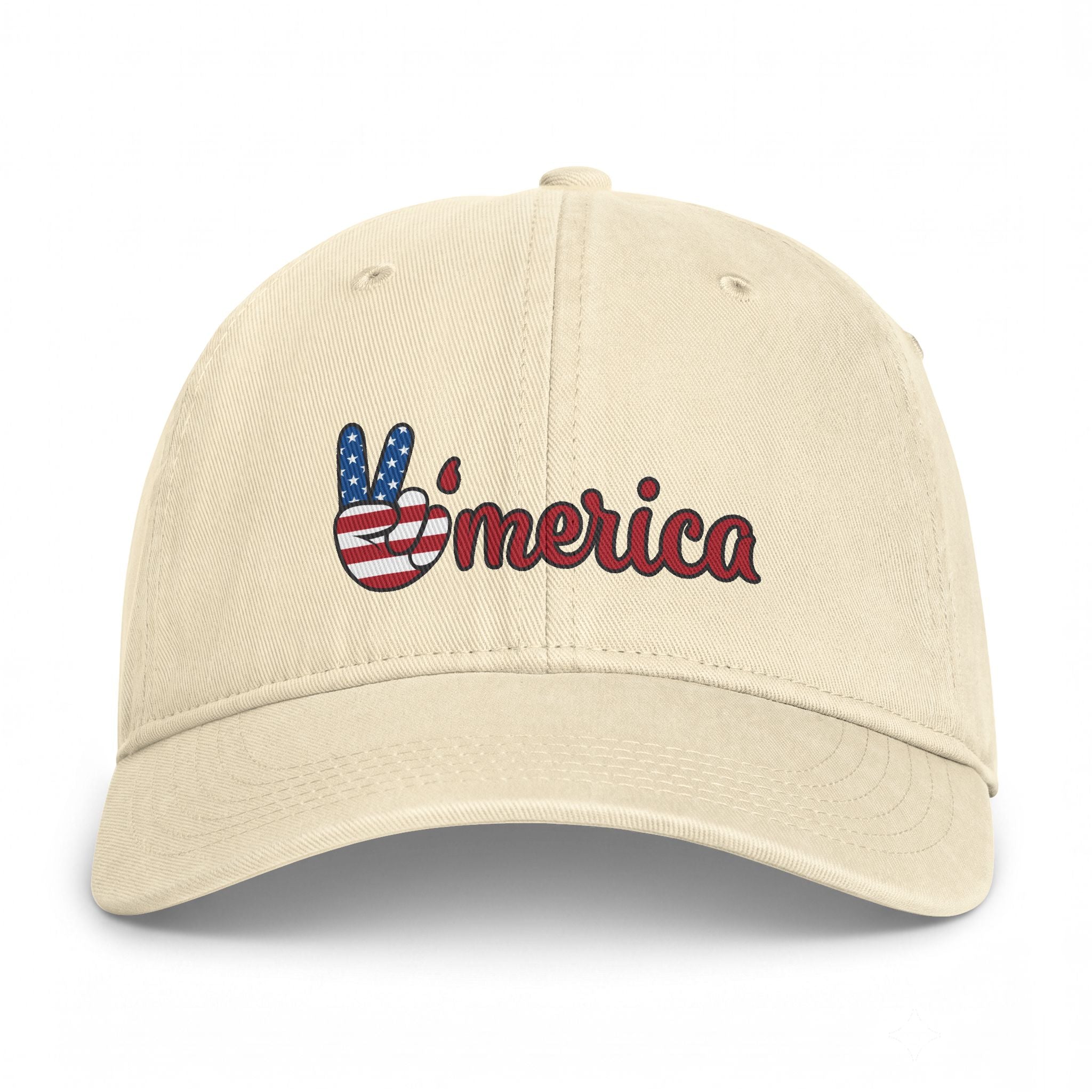 Washed Cap — 'Merica Peace Hand Embroidered USA Flag Dad Hat