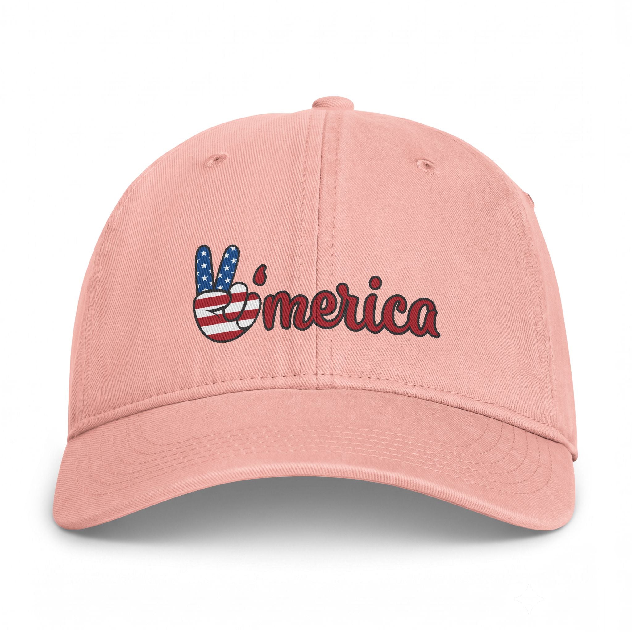 Washed Cap — 'Merica Peace Hand Embroidered USA Flag Dad Hat