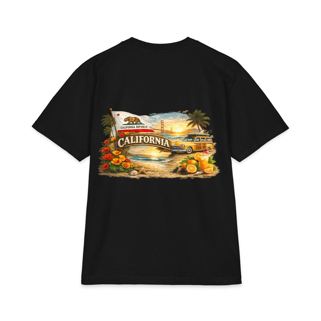 California Surf VW Bus T-Shirt | Vintage Beach Palm Trees Poster