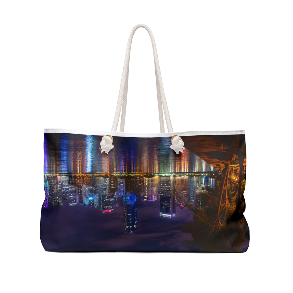 Neon Miami Skyline Weekender Bag | Retro Cityscape Travel Tote