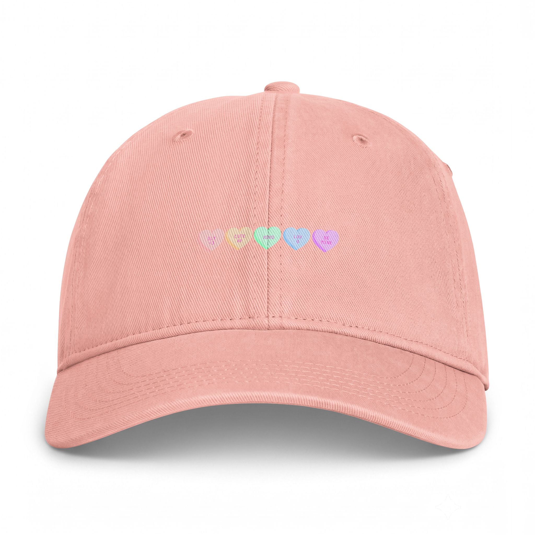 Washed Cotton Cap — Pastel Coastal Heart Embroidery