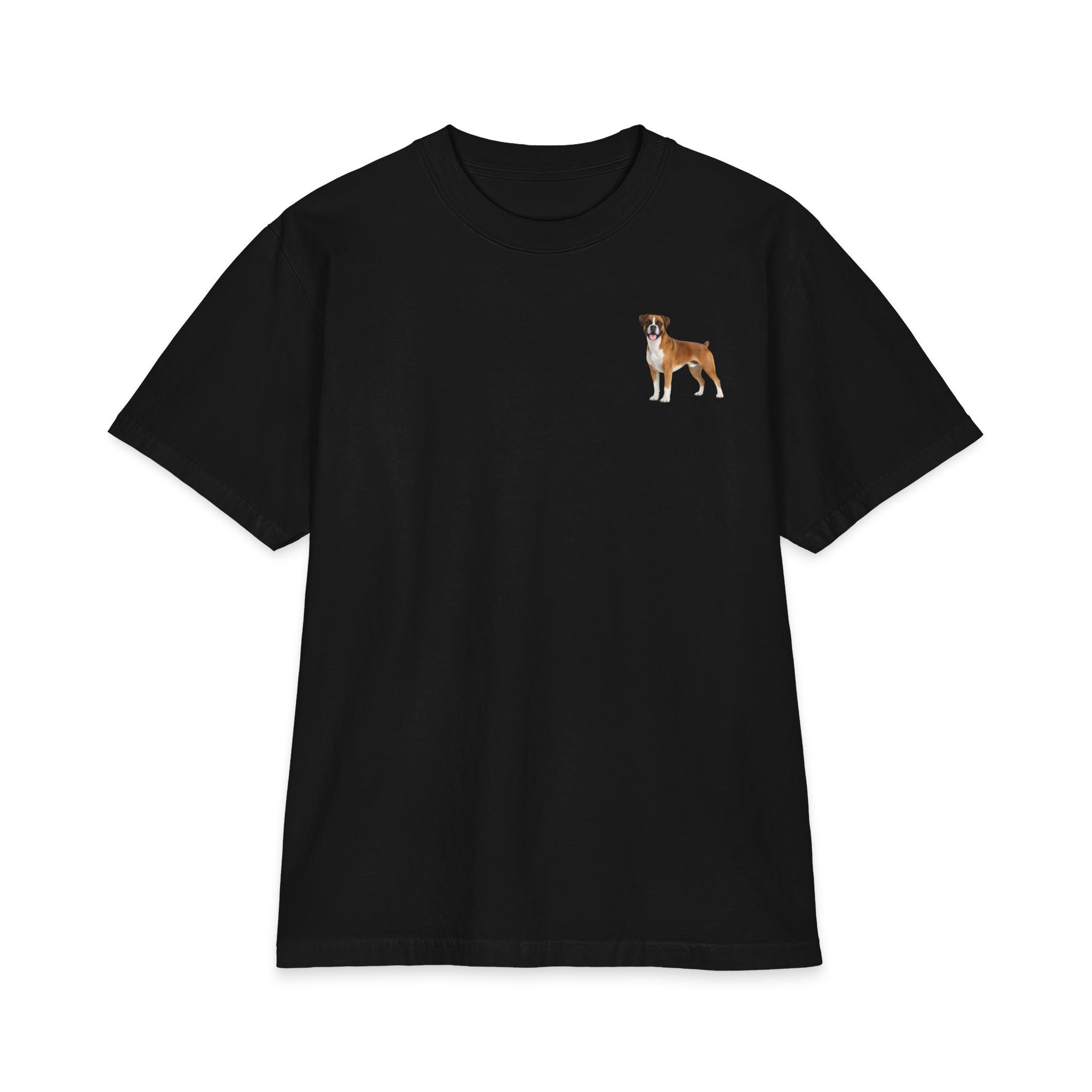 Boxer Dog Chest Print T-Shirt | Small Dog Illustration, White Tee