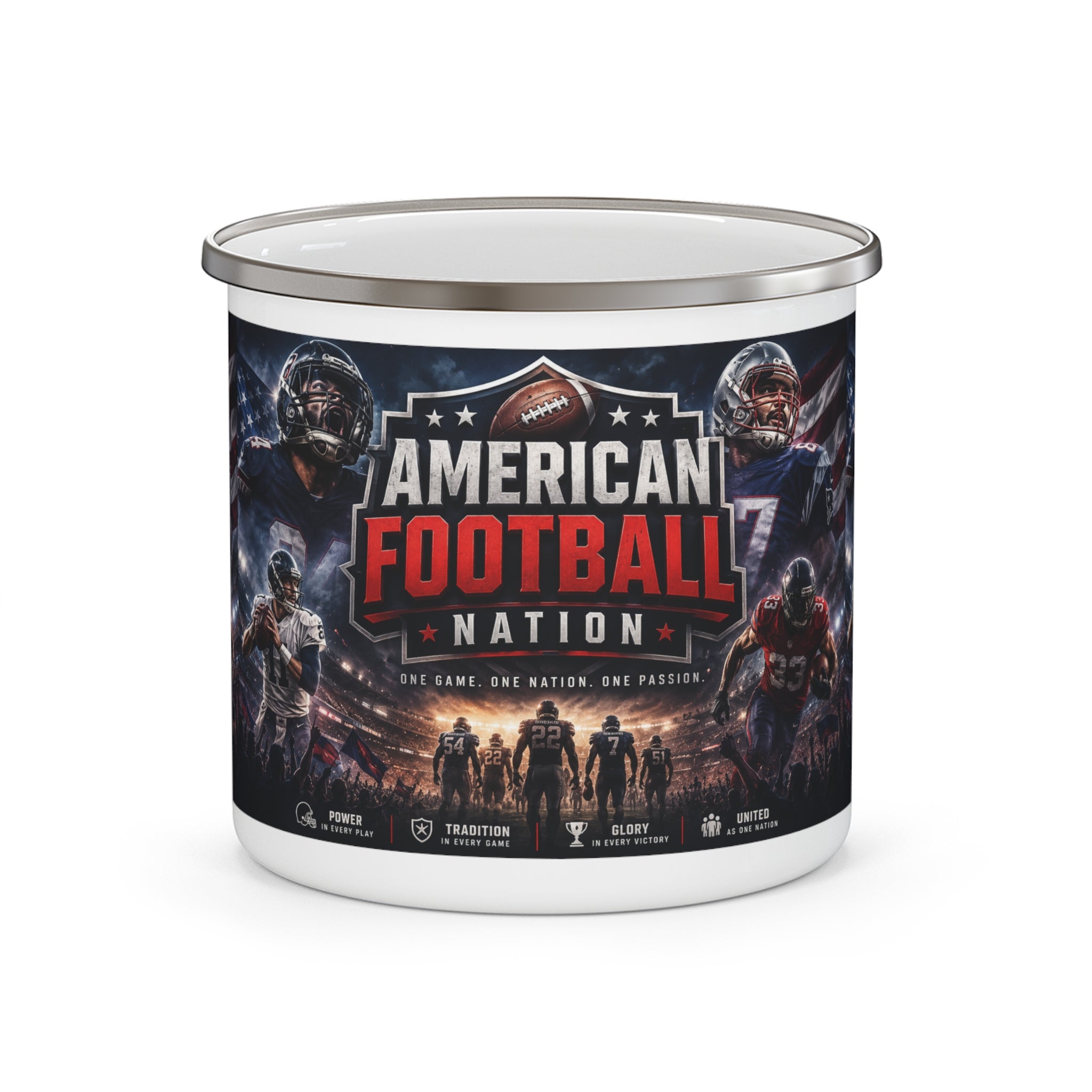 American Football Nation Enamel Camping Mug | Football Players, Helmet Logo