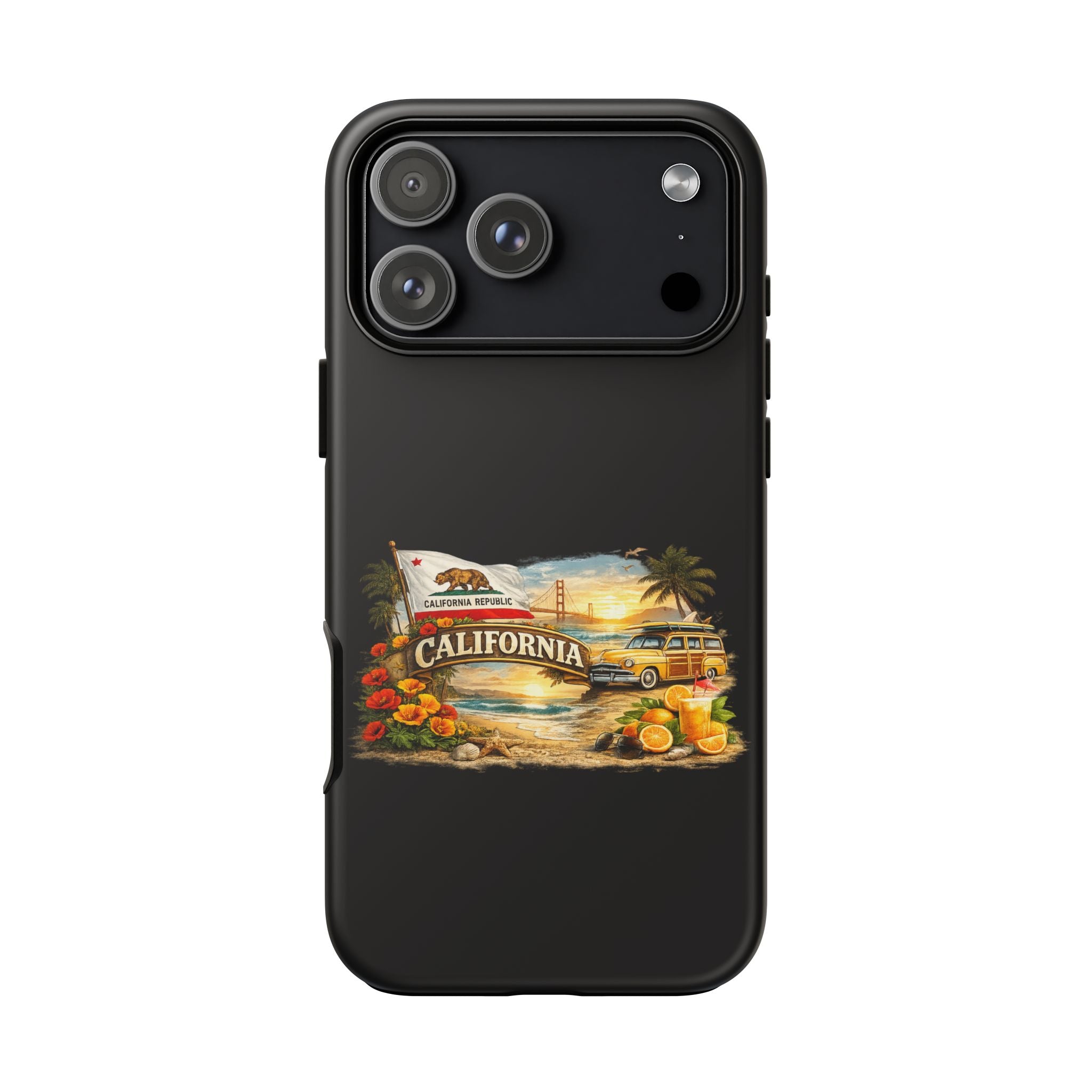 California Vintage Phone Case — Retro Beach Van & State Flag Tough Case