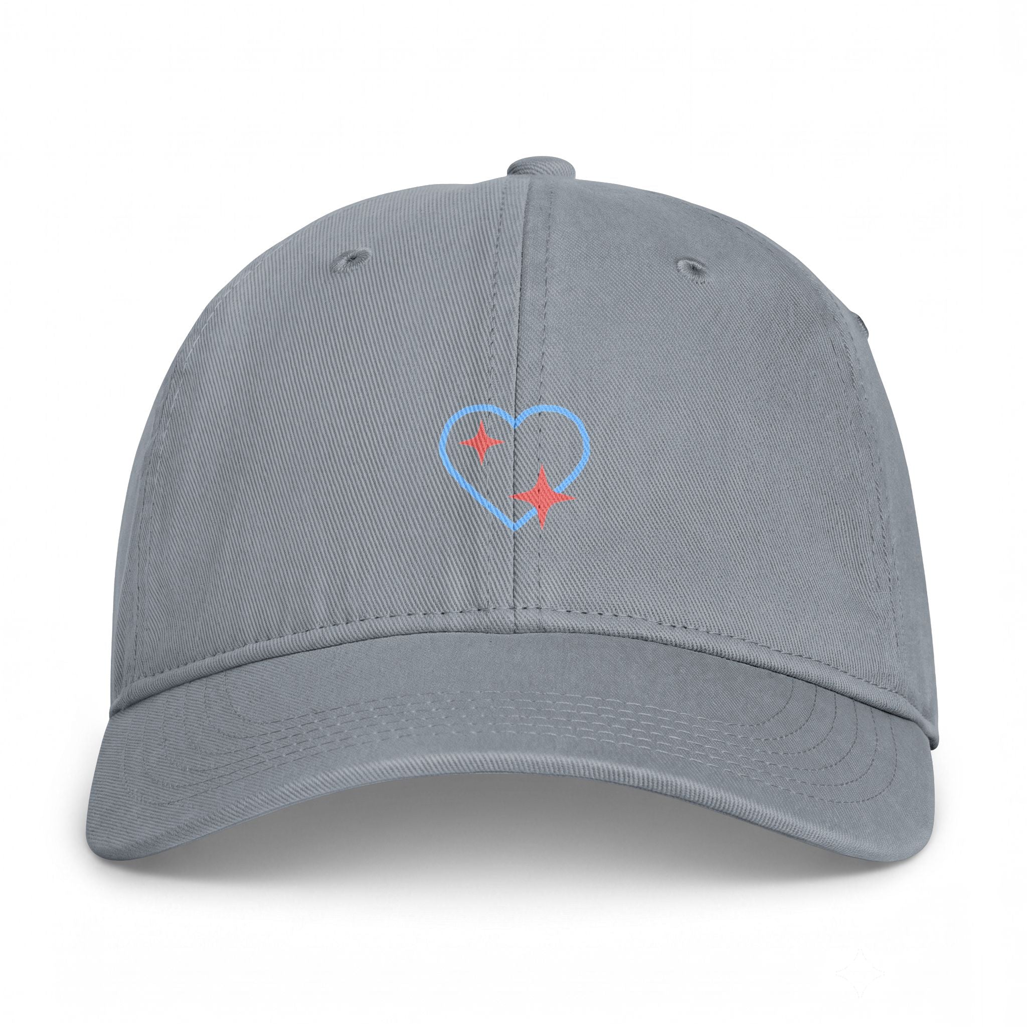 Coastal Heart Embroidered Cap — Washed Beach Dad Hat with Star Sparkle