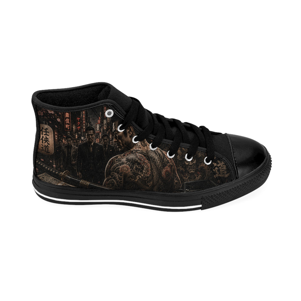 Tattooed Samurai Illustration Men's Classic Sneakers | Dark Japanese Tattoo Art