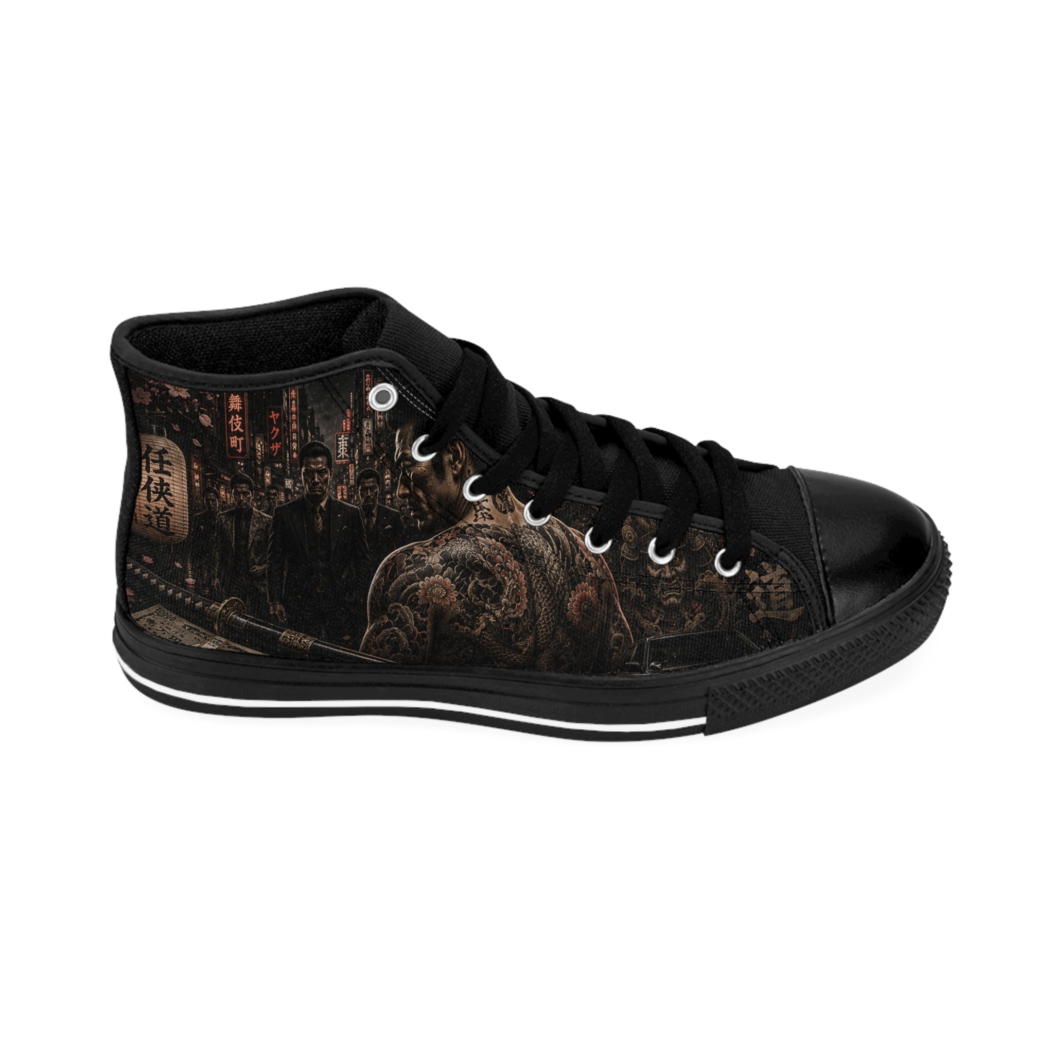 Tattooed Samurai Illustration Men's Classic Sneakers | Dark Japanese Tattoo Art