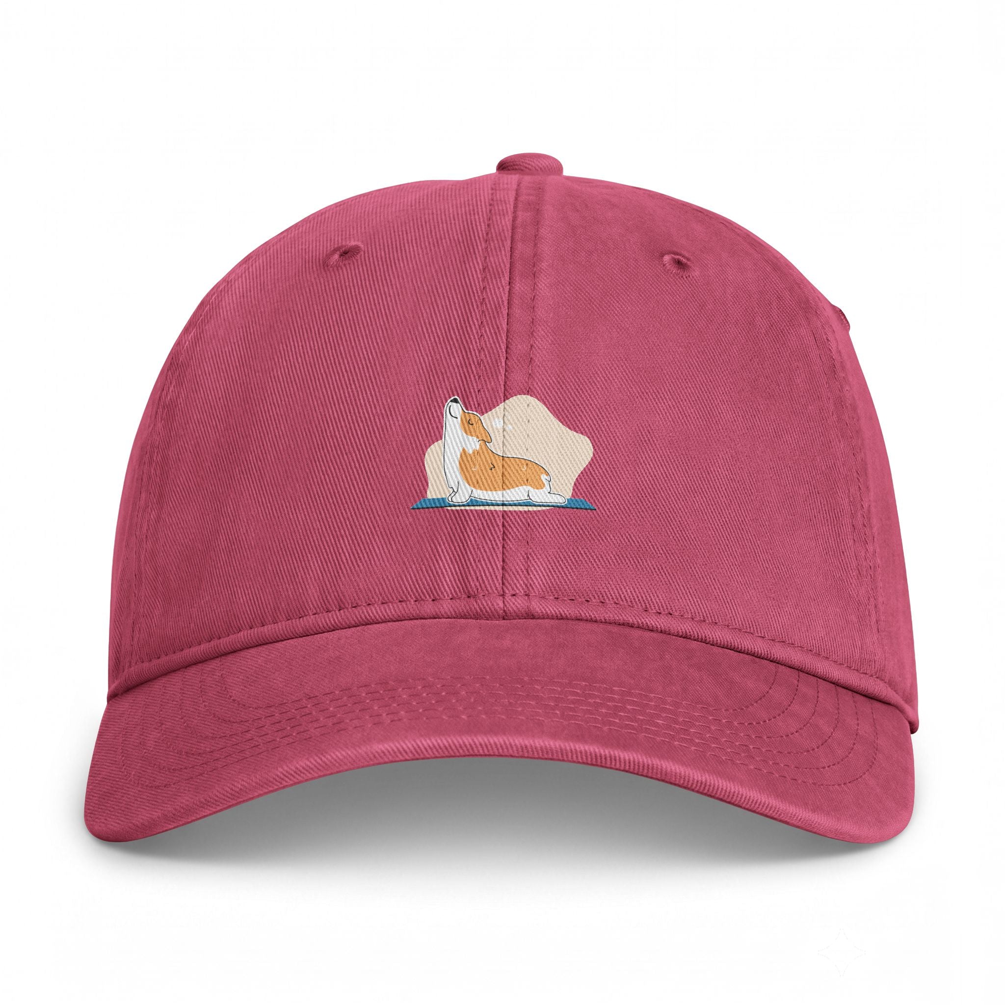 Coastal Corgi Dad Hat — Washed Beach Cap with Relaxing Corgi Embroidery