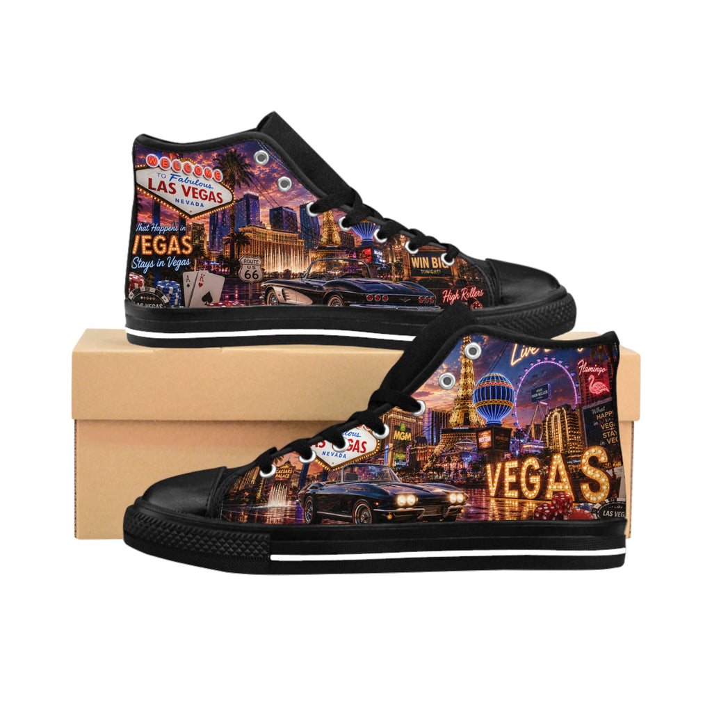 Las Vegas Neon Cityscape Sneakers | Casino Skyline High Top Shoes