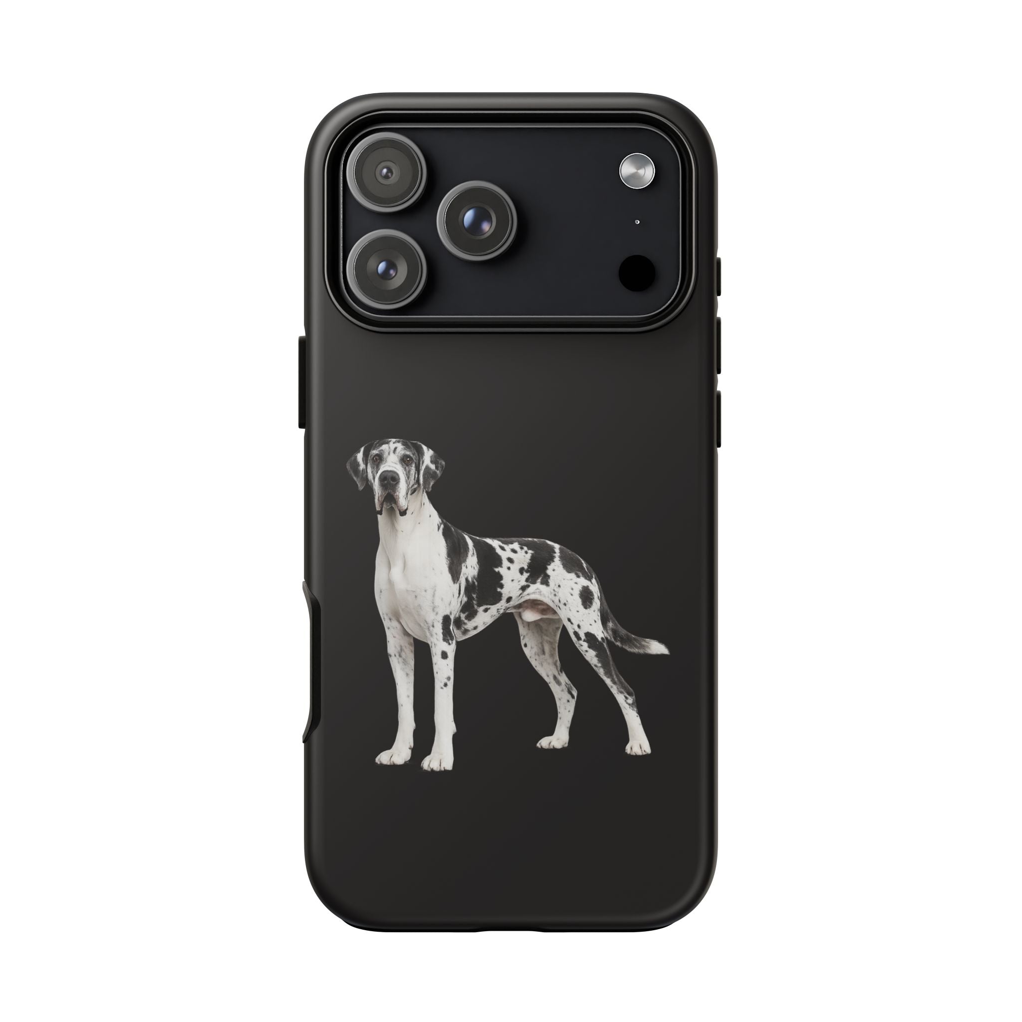 Great Dane Phone Case — Black Protective Tough Case with Harlequin Great Dane Design