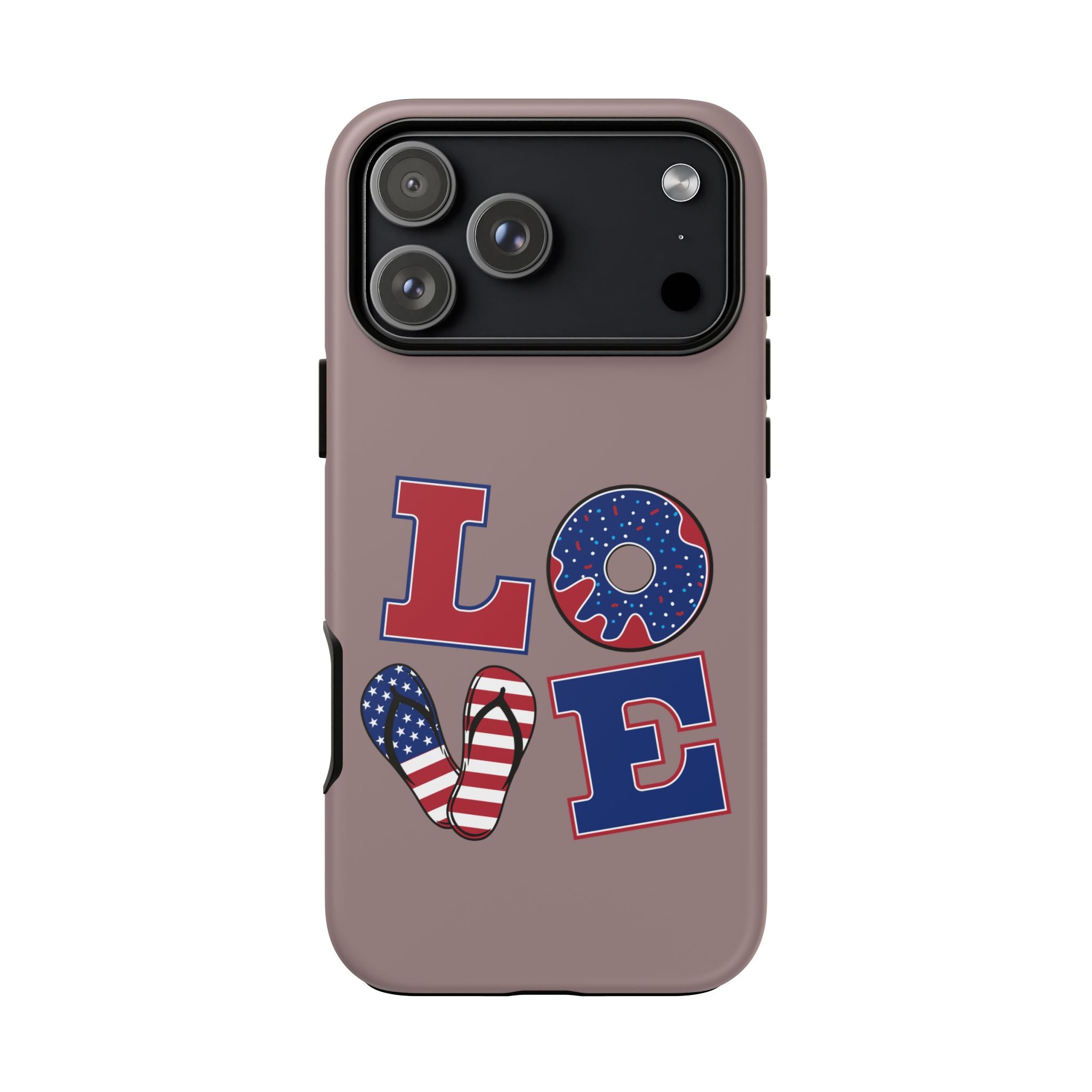 Patriotic LOVE Phone Case – American Flag Heart & Donut Design, 4th of July iPhone Cover