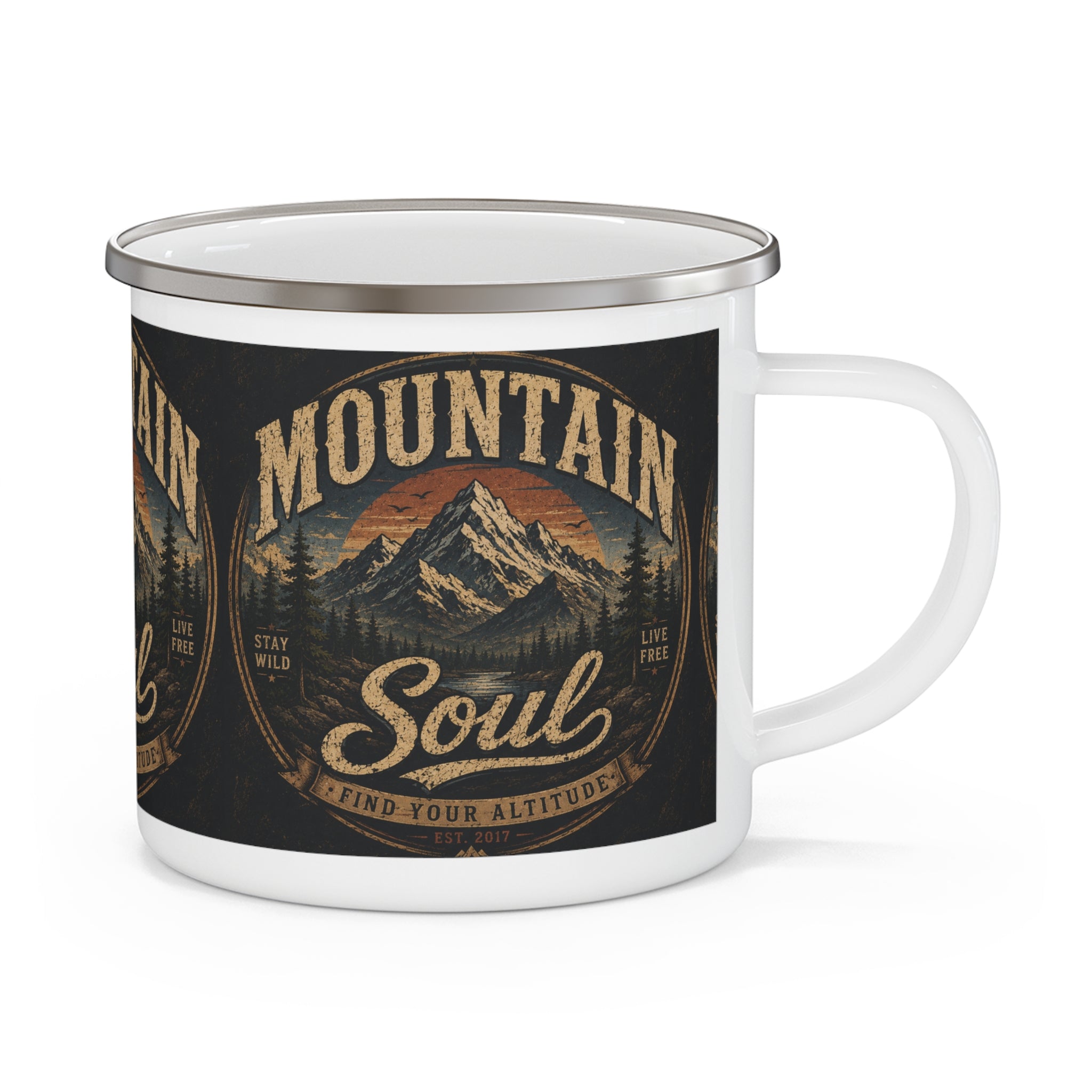 Mountain Soul Enamel Mug | vintage mountain scene, find your altitude