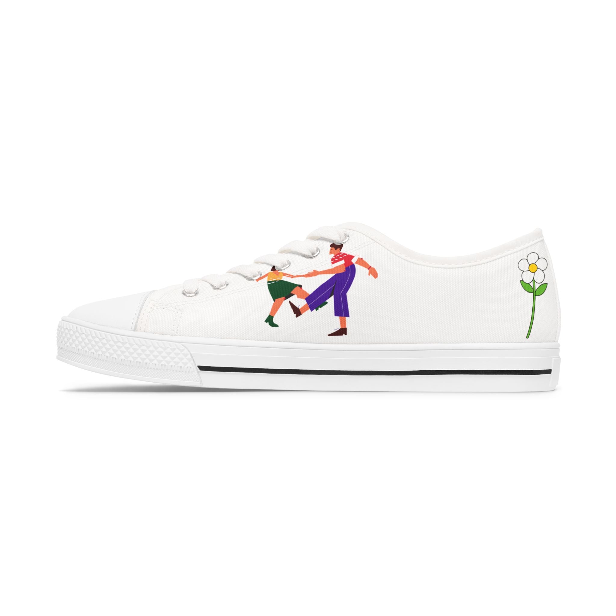 Dancing Couple Illustration Women's Low Top Sneakers | Floral Accent
