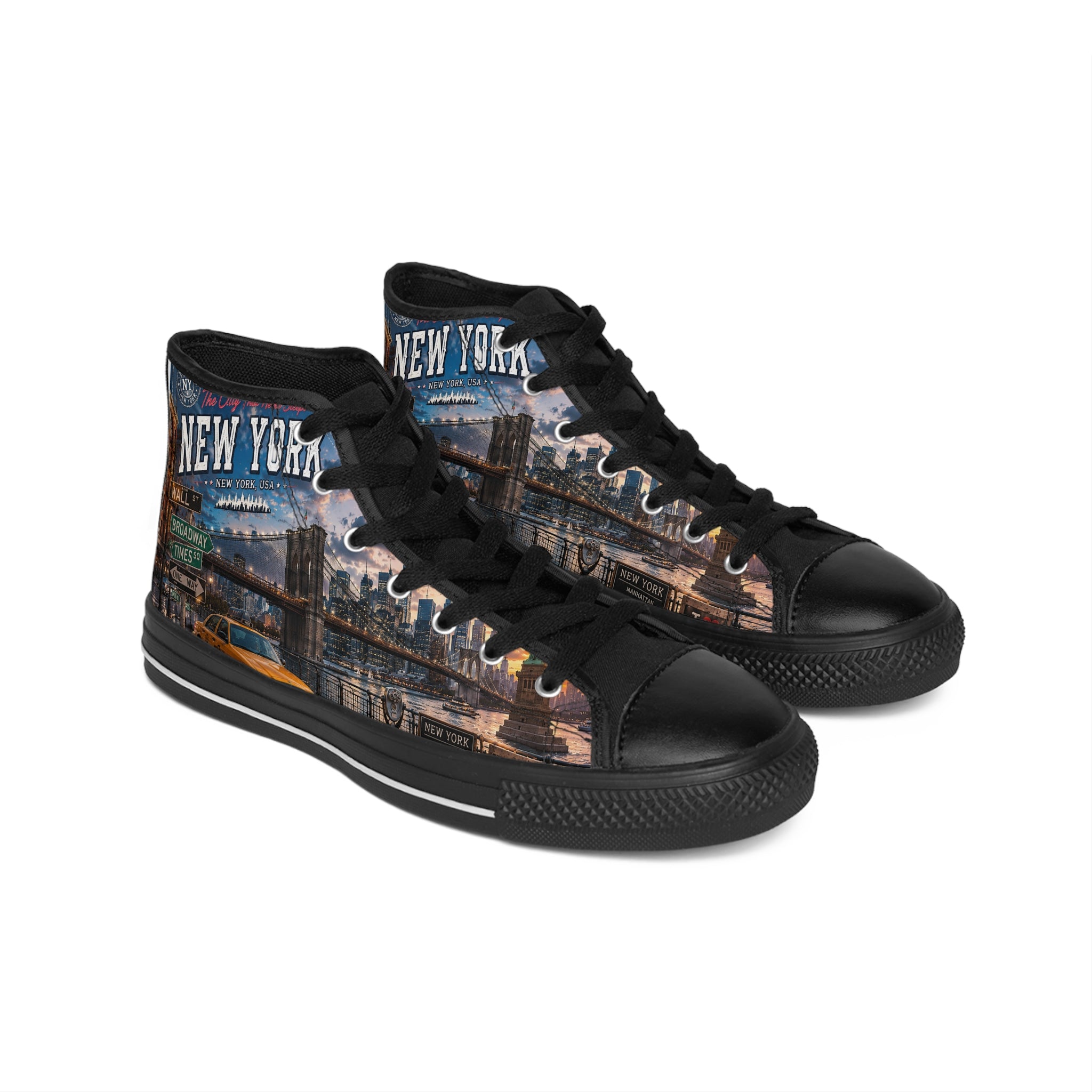 New York City Skyline Sneakers | Brooklyn Bridge Urban Night Street Scene