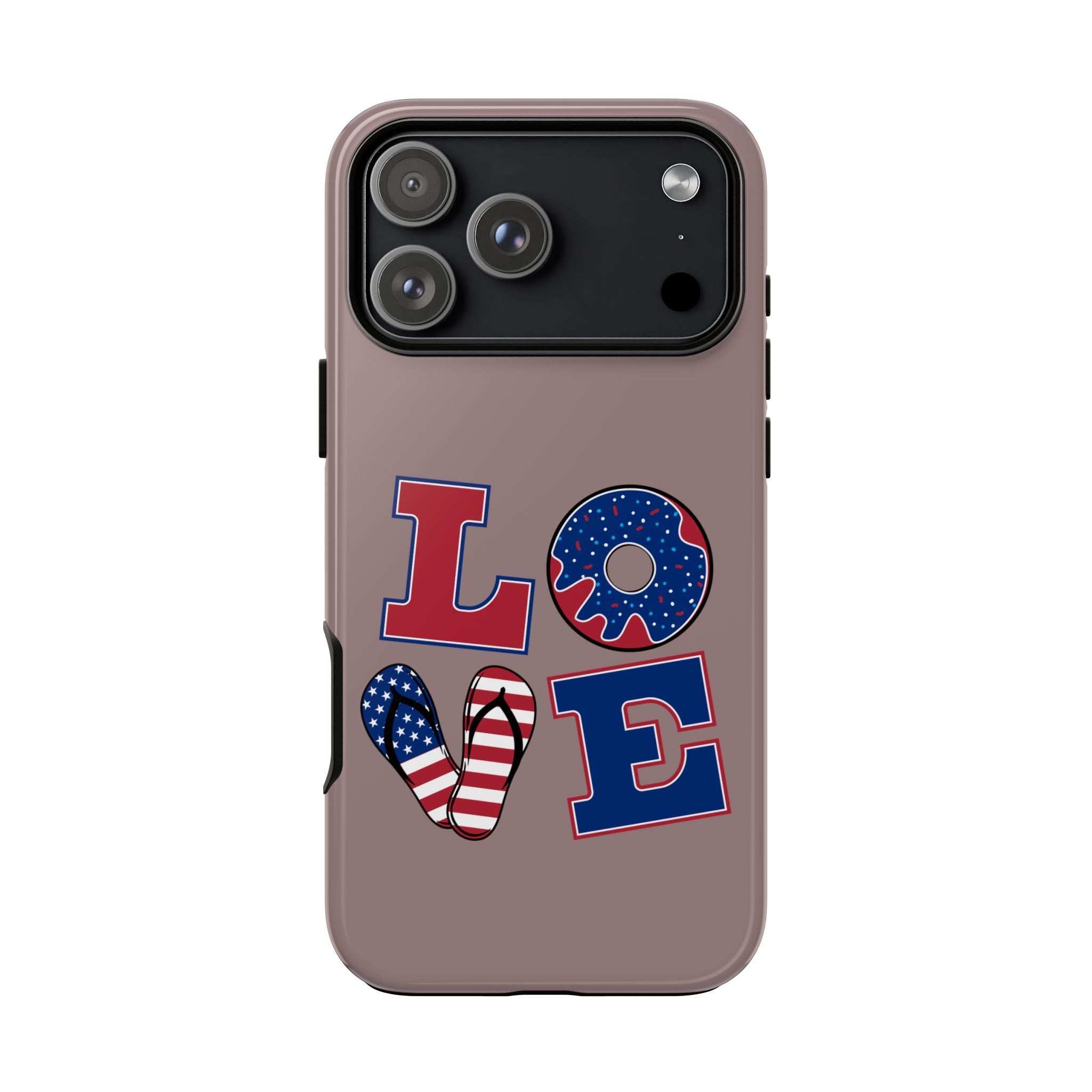 Patriotic LOVE Phone Case – American Flag Heart & Donut Design, 4th of July iPhone Cover