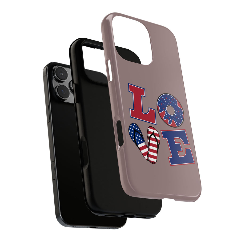 Patriotic LOVE Phone Case – American Flag Heart & Donut Design, 4th of July iPhone Cover