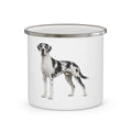 Harlequin Great Dane Enamel Camping Mug | Dog Illustration, White Mug