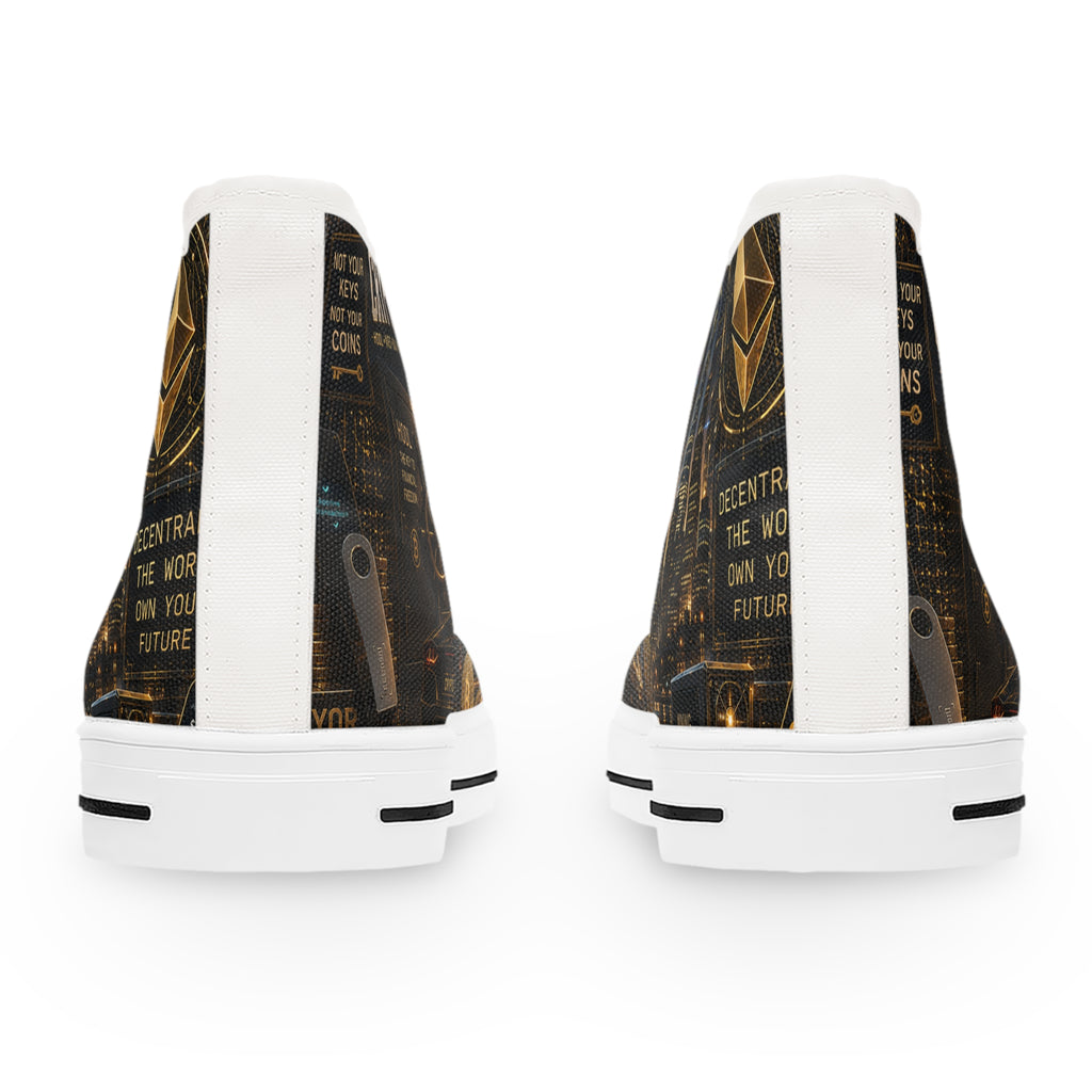 Crypto Bitcoin Pattern High Top Sneakers | Cryptocurrency Circuit Board Design