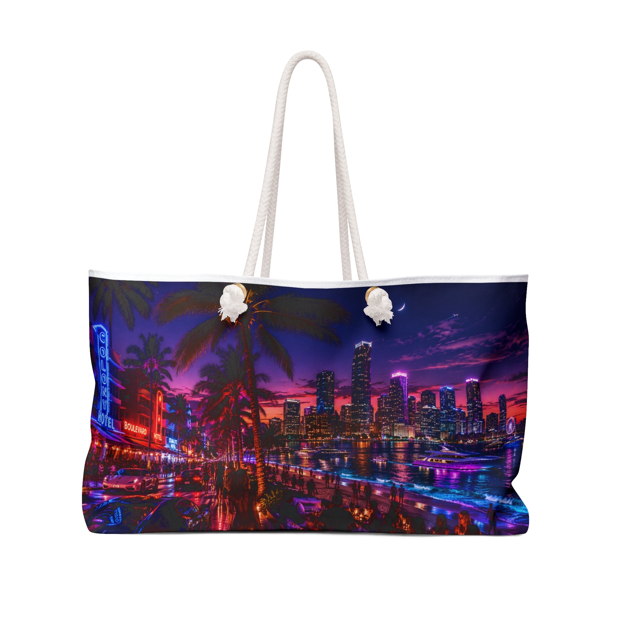Neon Miami Skyline Weekender Bag | Retro Cityscape Travel Tote