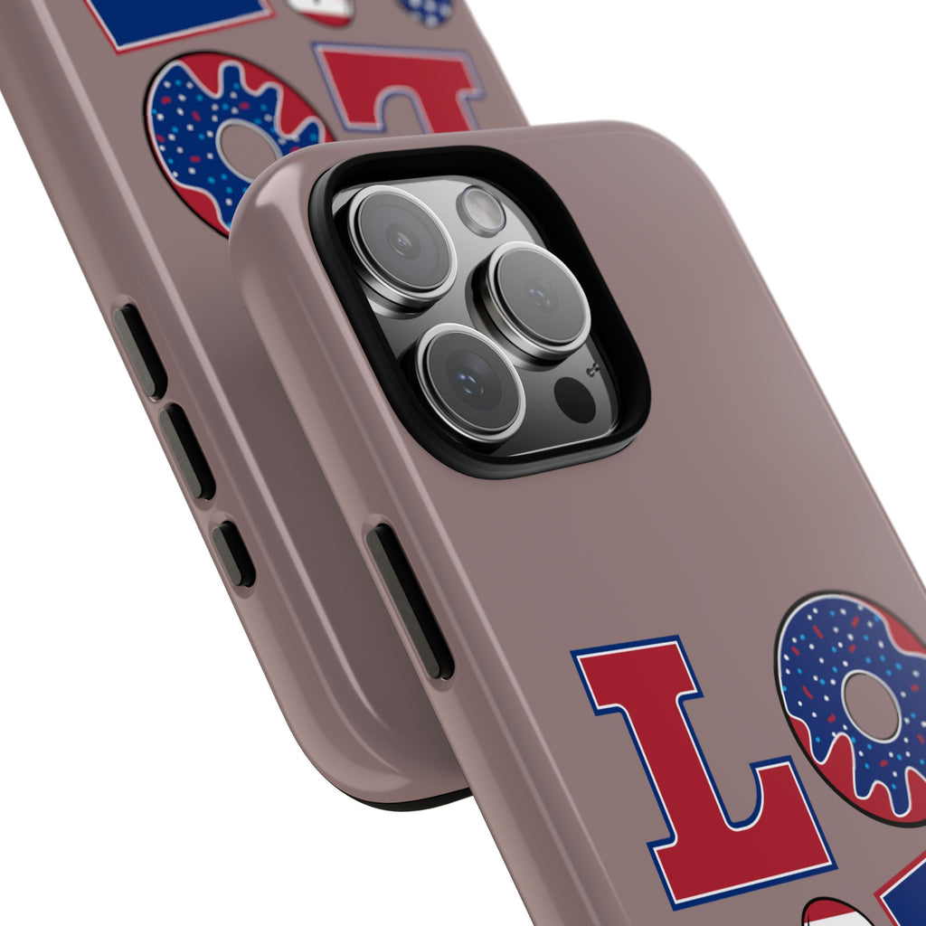 Patriotic LOVE Phone Case – American Flag Heart & Donut Design, 4th of July iPhone Cover