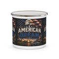 American Dream Eagle Enamel Mug | Patriotic Flag, Classic Car, Skyline