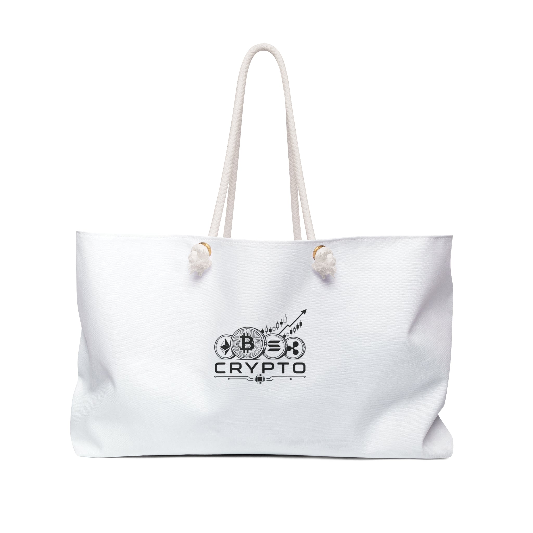 Crypto Coins Logo Weekender Bag | Cryptocurrency Tote, Bitcoin Ethereum Design