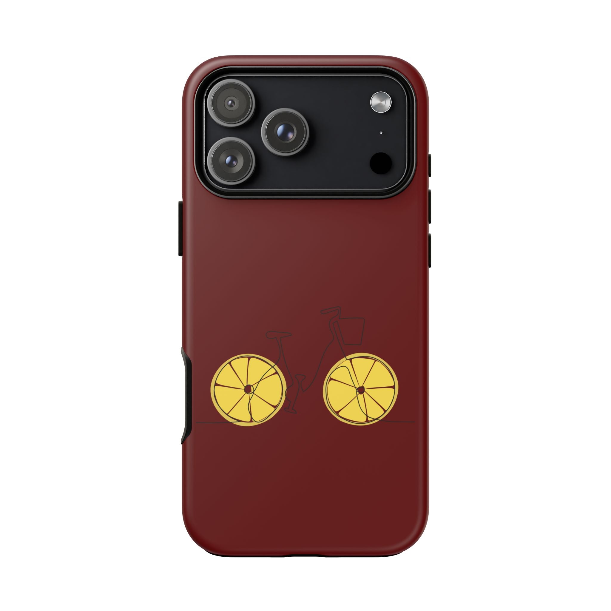 Tough Cases: Maroon Phone Case with Yellow Wheel Accent
