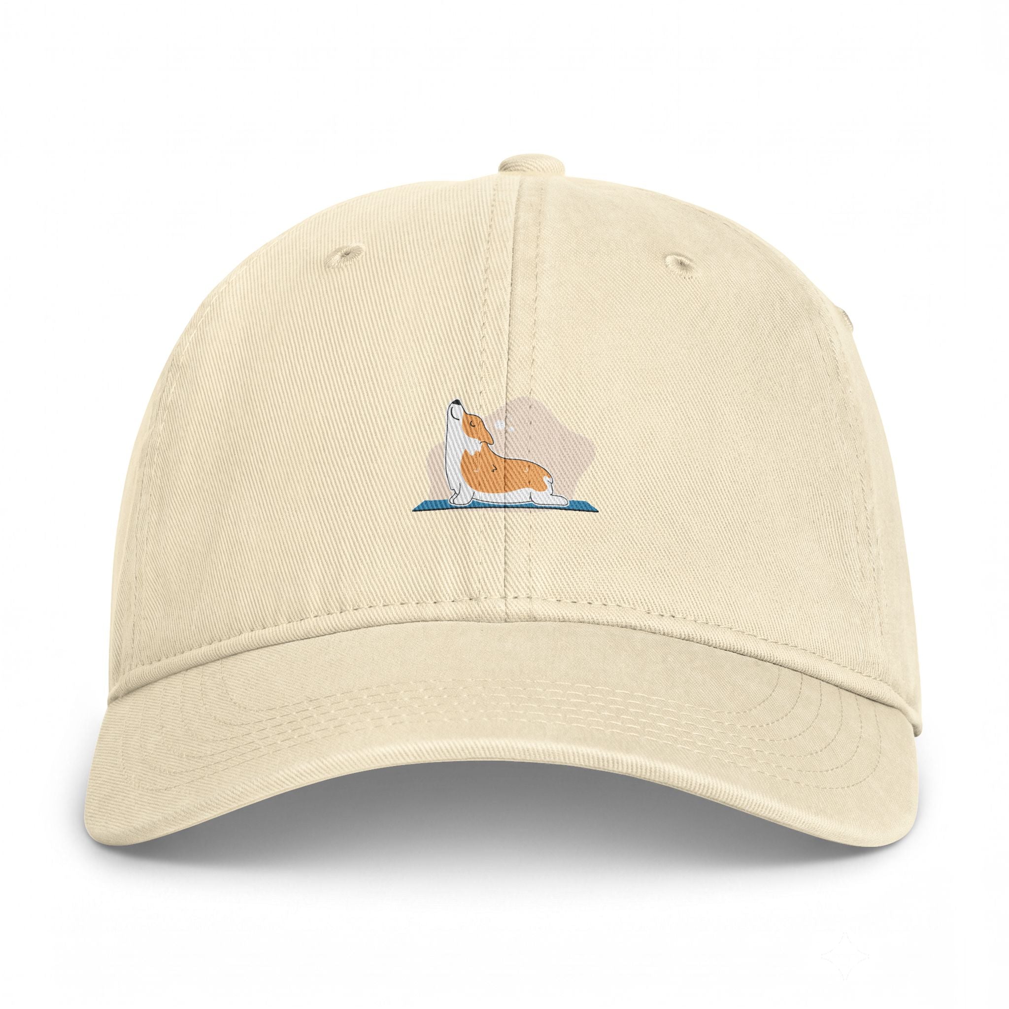 Coastal Corgi Dad Hat — Washed Beach Cap with Relaxing Corgi Embroidery