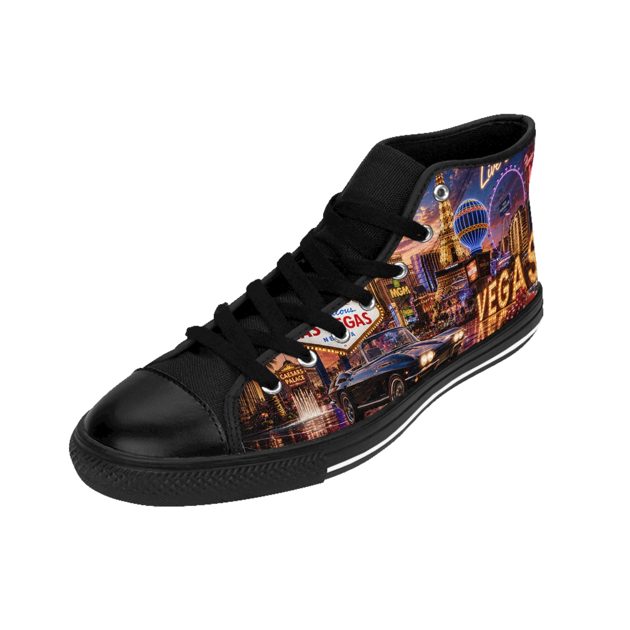 Las Vegas Neon Cityscape Sneakers | Casino Skyline High Top Shoes