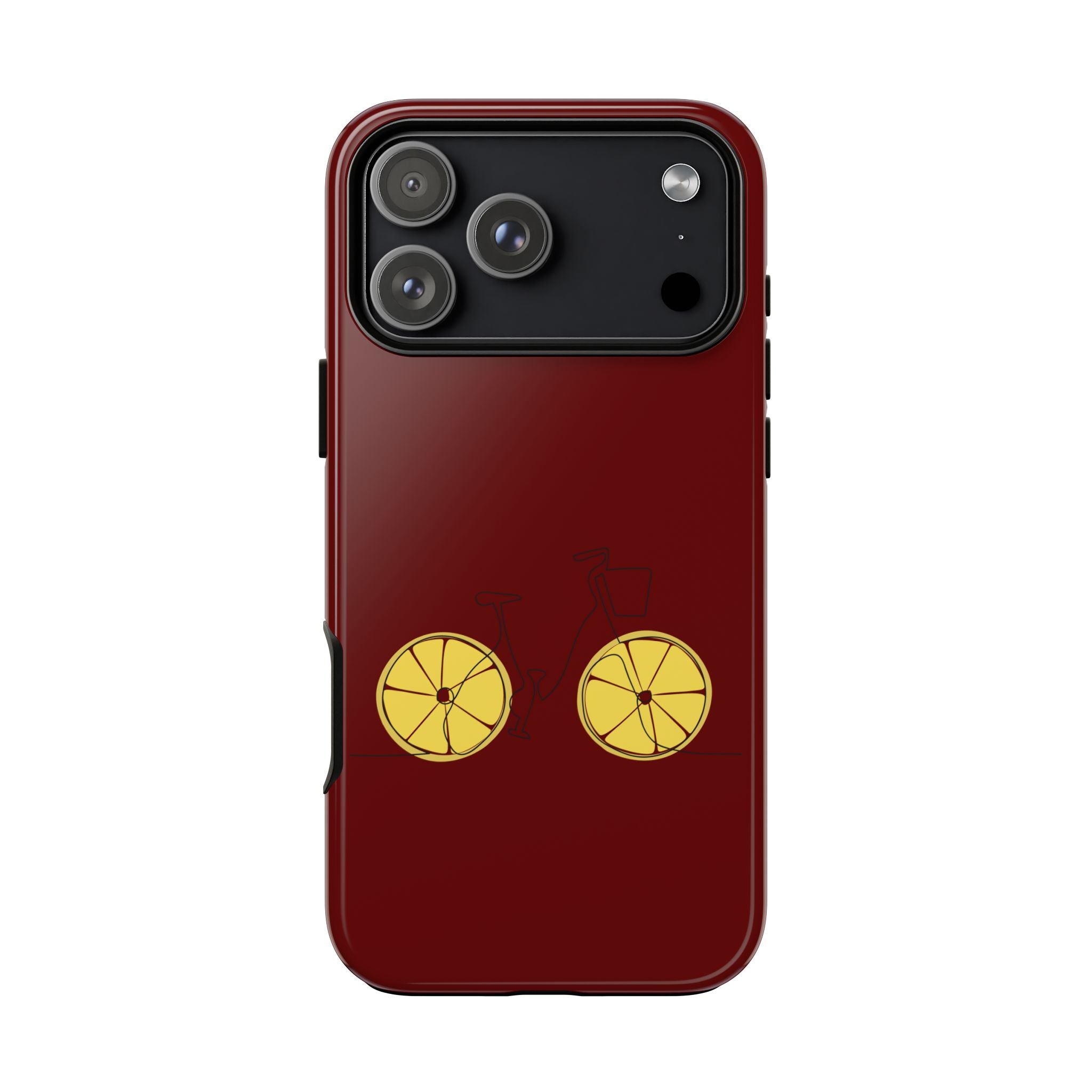 Tough Cases: Maroon Phone Case with Yellow Wheel Accent