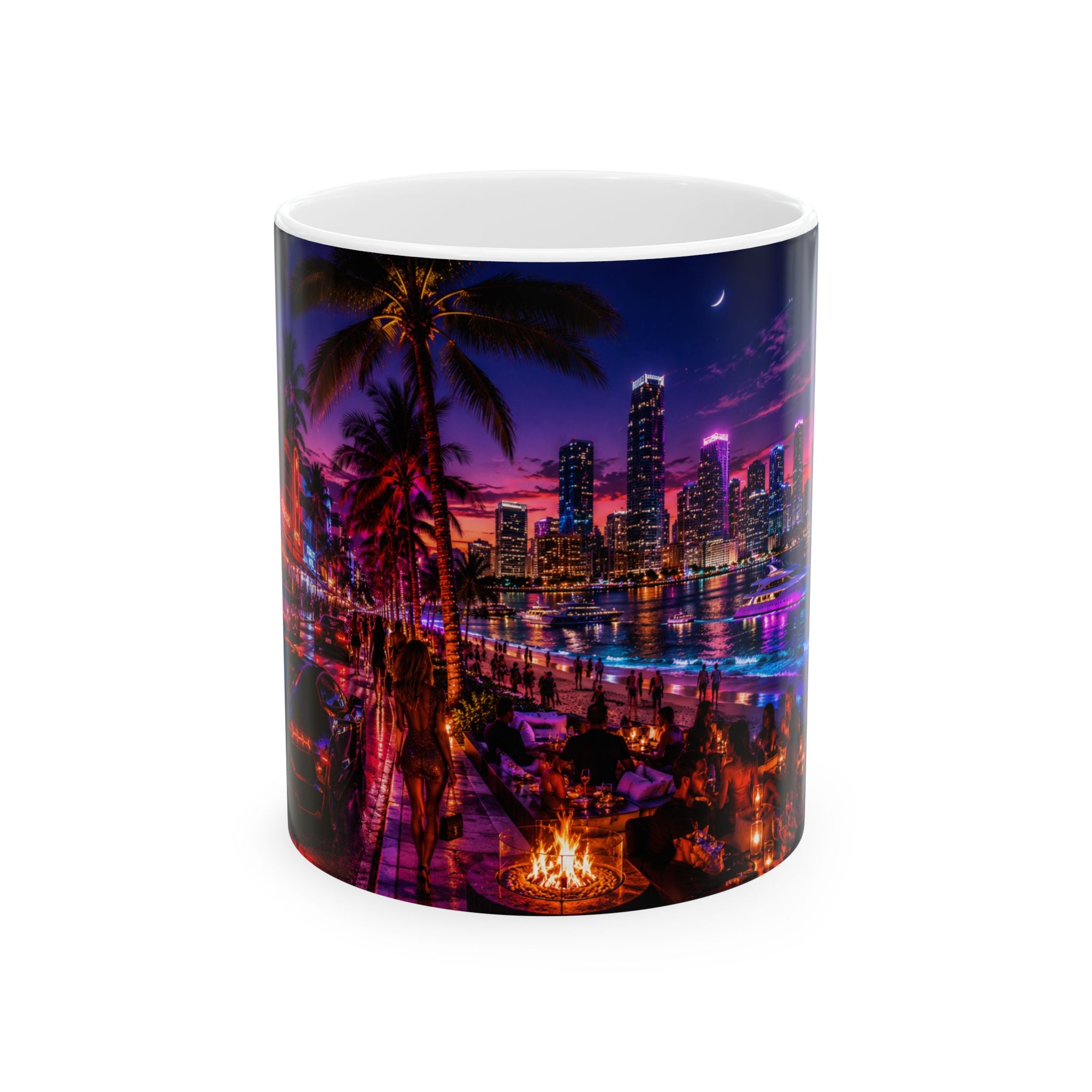 Neon Miami Nightscape Mug | City Skyline Palm Trees 11oz 15oz