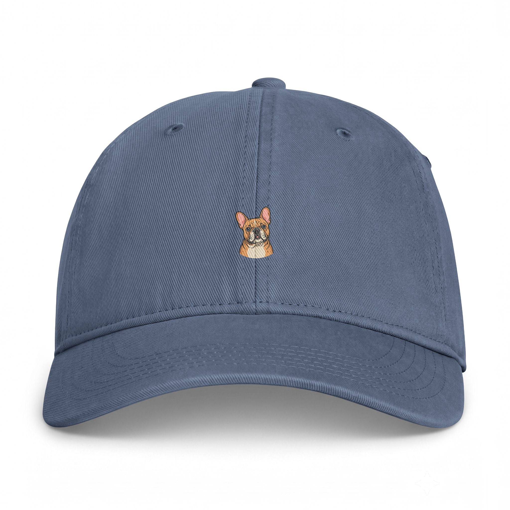 Embroidered French Bulldog Dad Hat — Washed Coastal Cap
