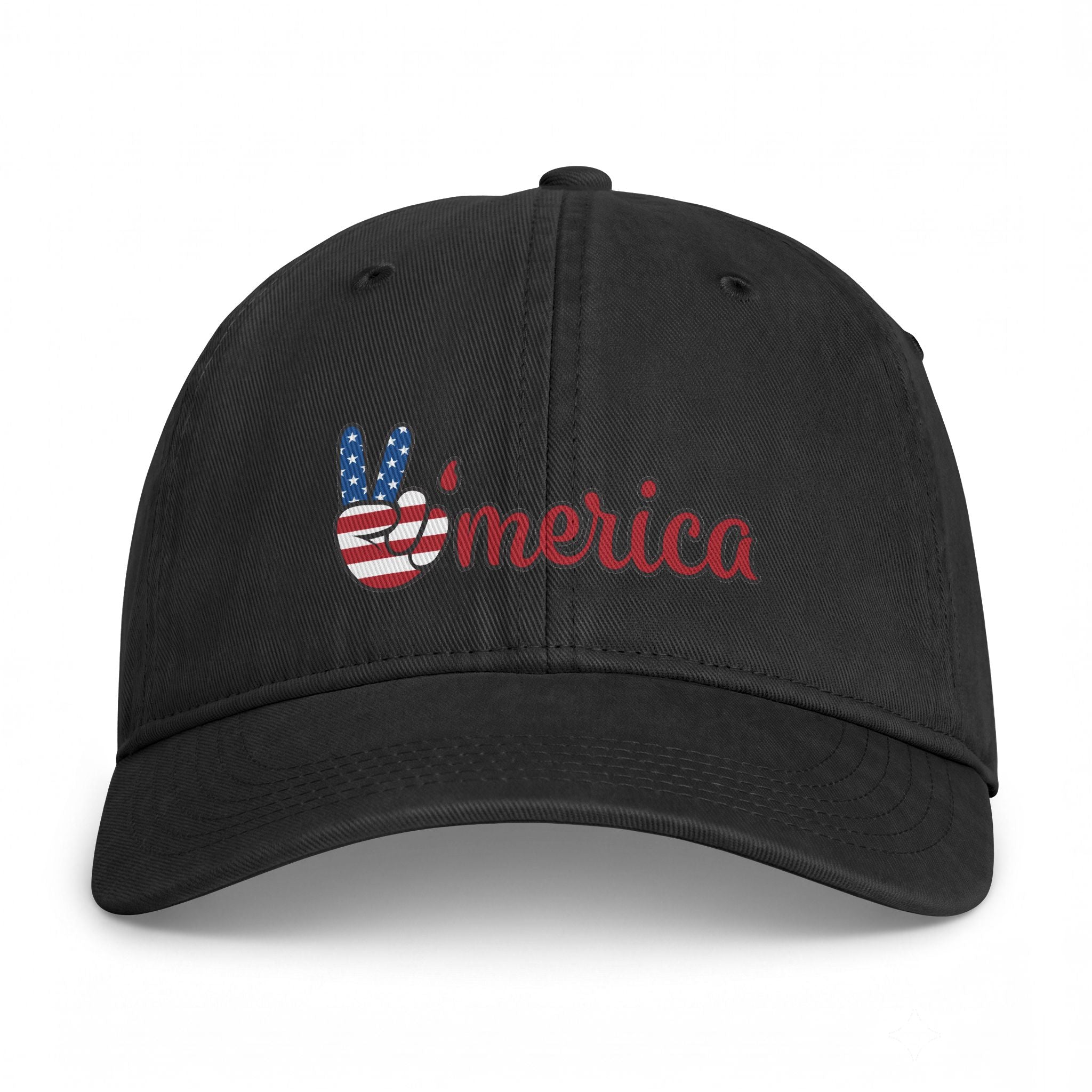 Washed Cap — 'Merica Peace Hand Embroidered USA Flag Dad Hat
