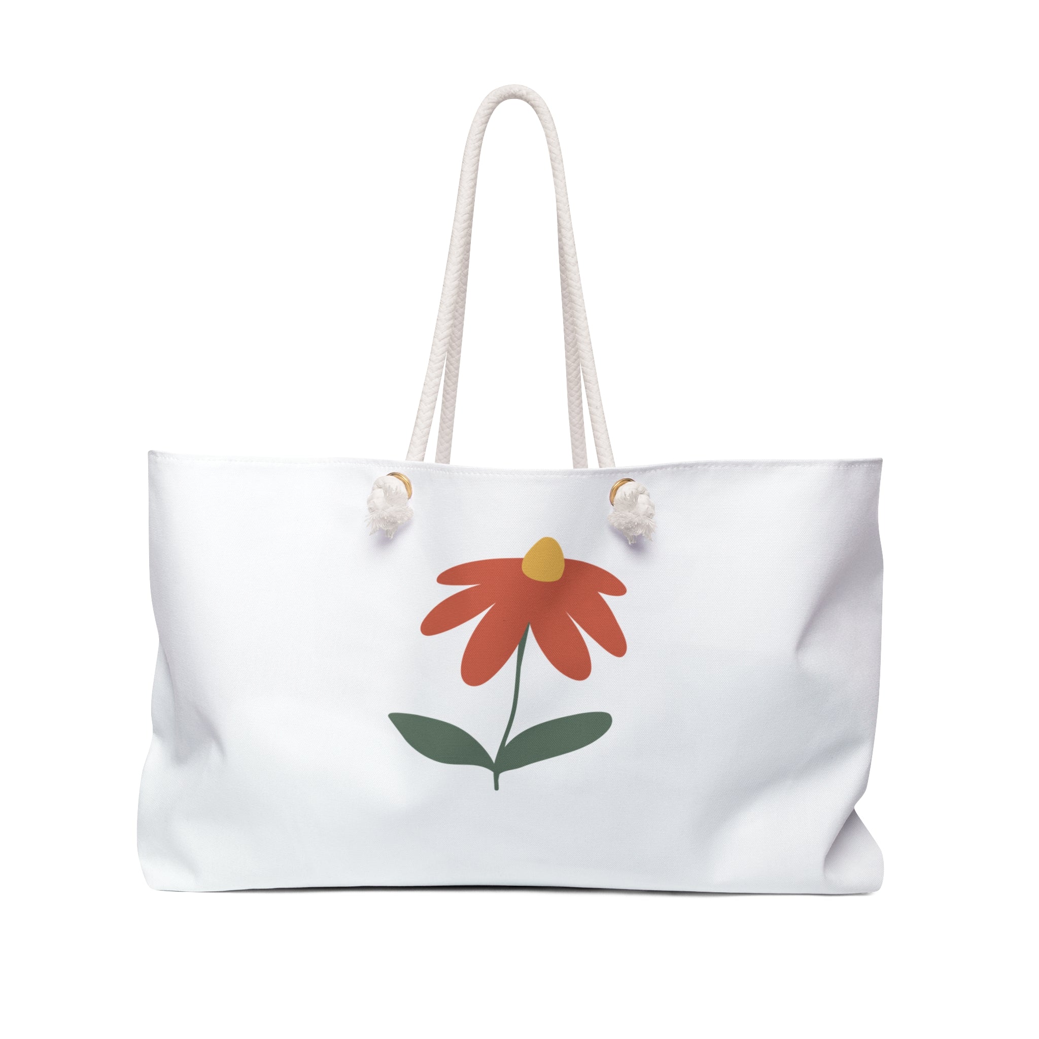 Red Daisy Illustration Weekender | Floral Beach Tote, Summer Travel Bag