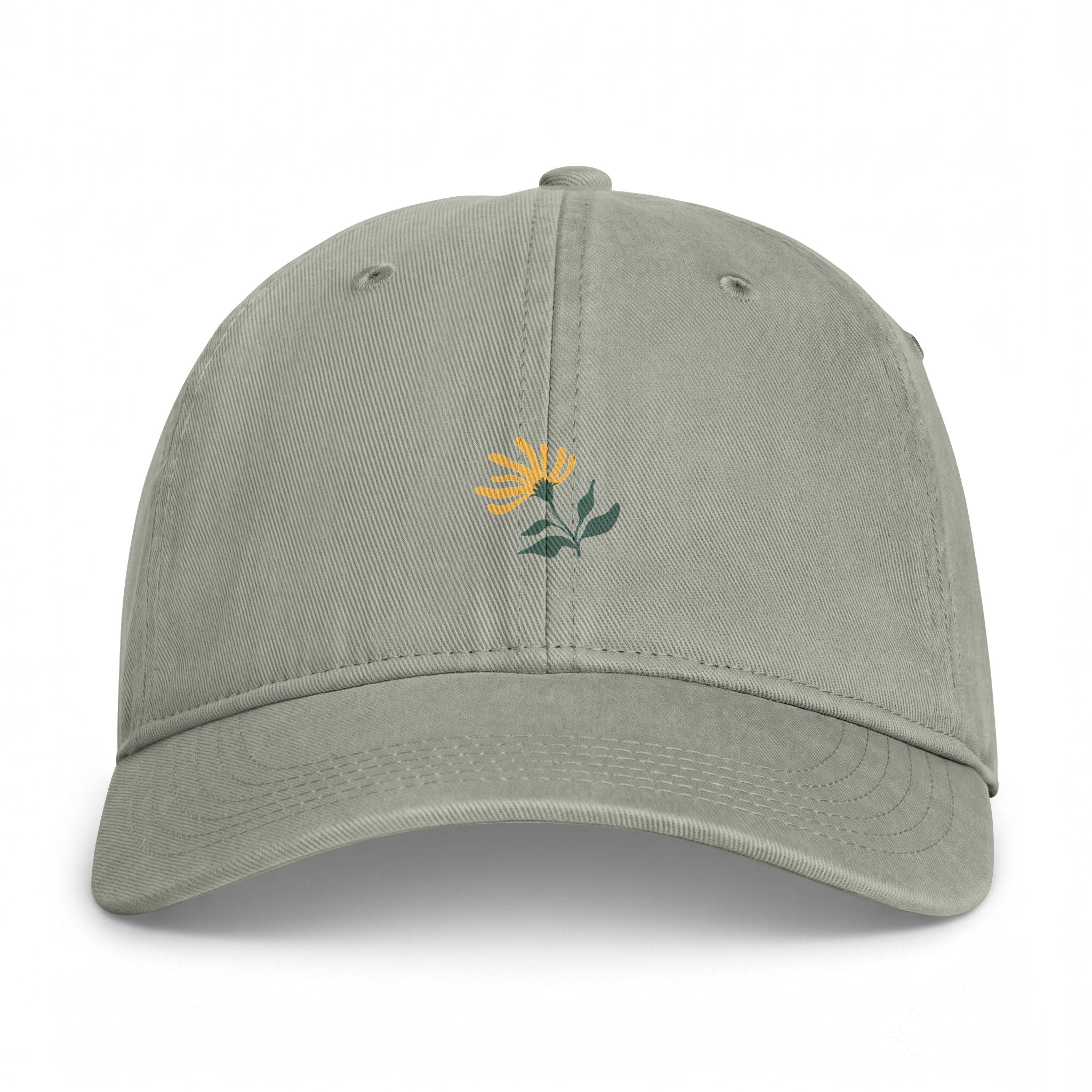 Embroidered Coastal Flower Cap — Washed Beach Dad Hat