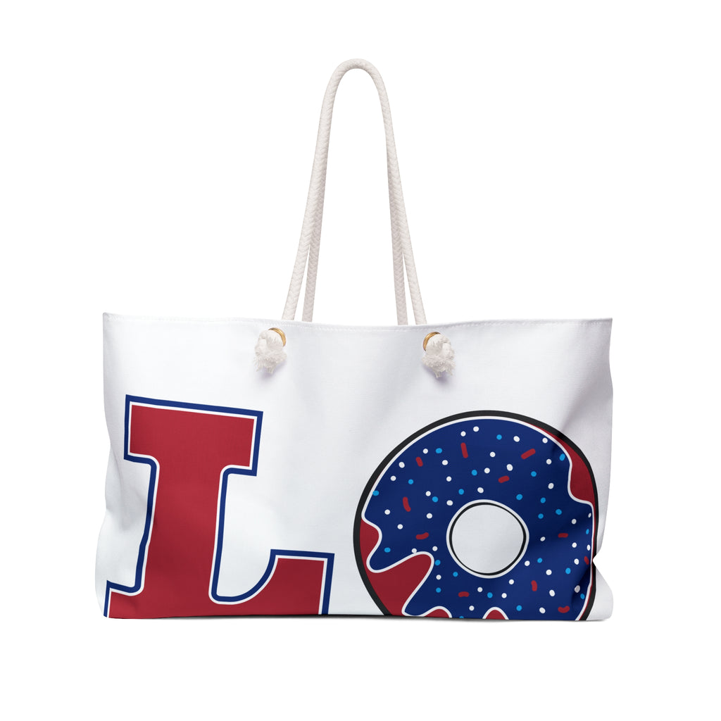 Patriotic LOVE with Donut & Flag Heels Weekender Bag | American Flag Travel Tote