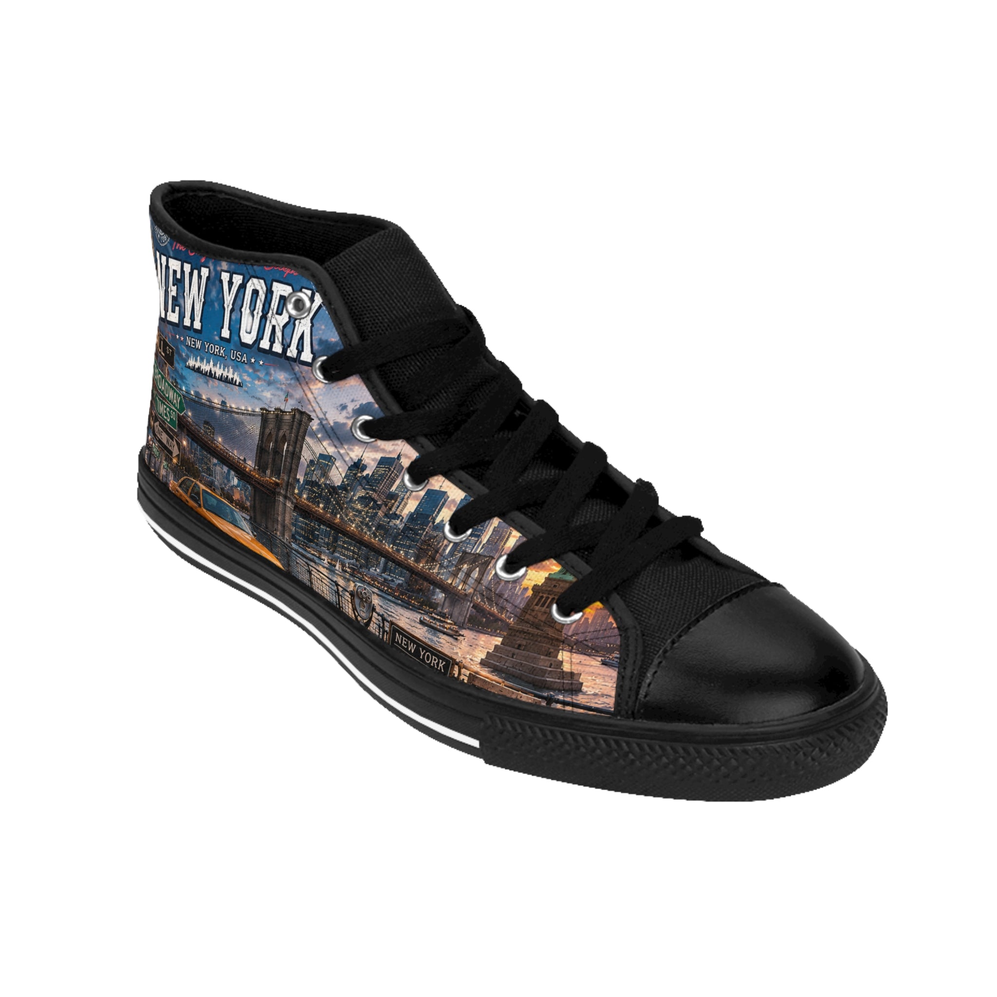 New York City Skyline Sneakers | Brooklyn Bridge Urban Night Street Scene