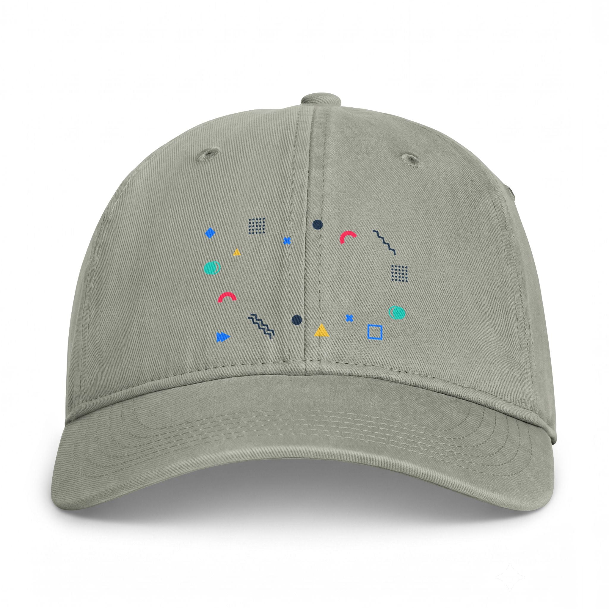 Coastal Geo Cap — Washed Dad Hat with Colorful Nautical Shapes
