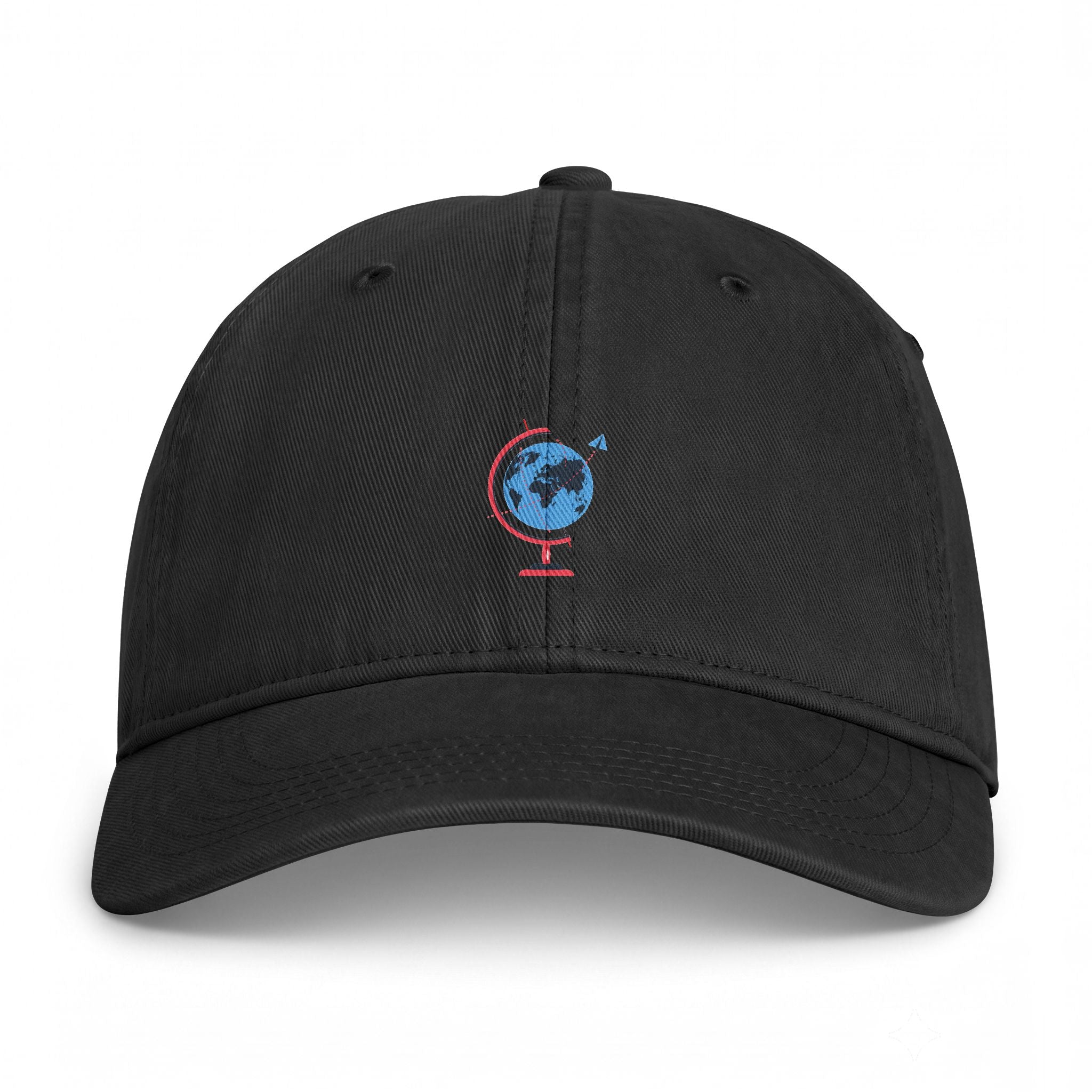 Embroidered Globe Baseball Cap — Coastal Washed Hat for Travelers & Beach Lovers