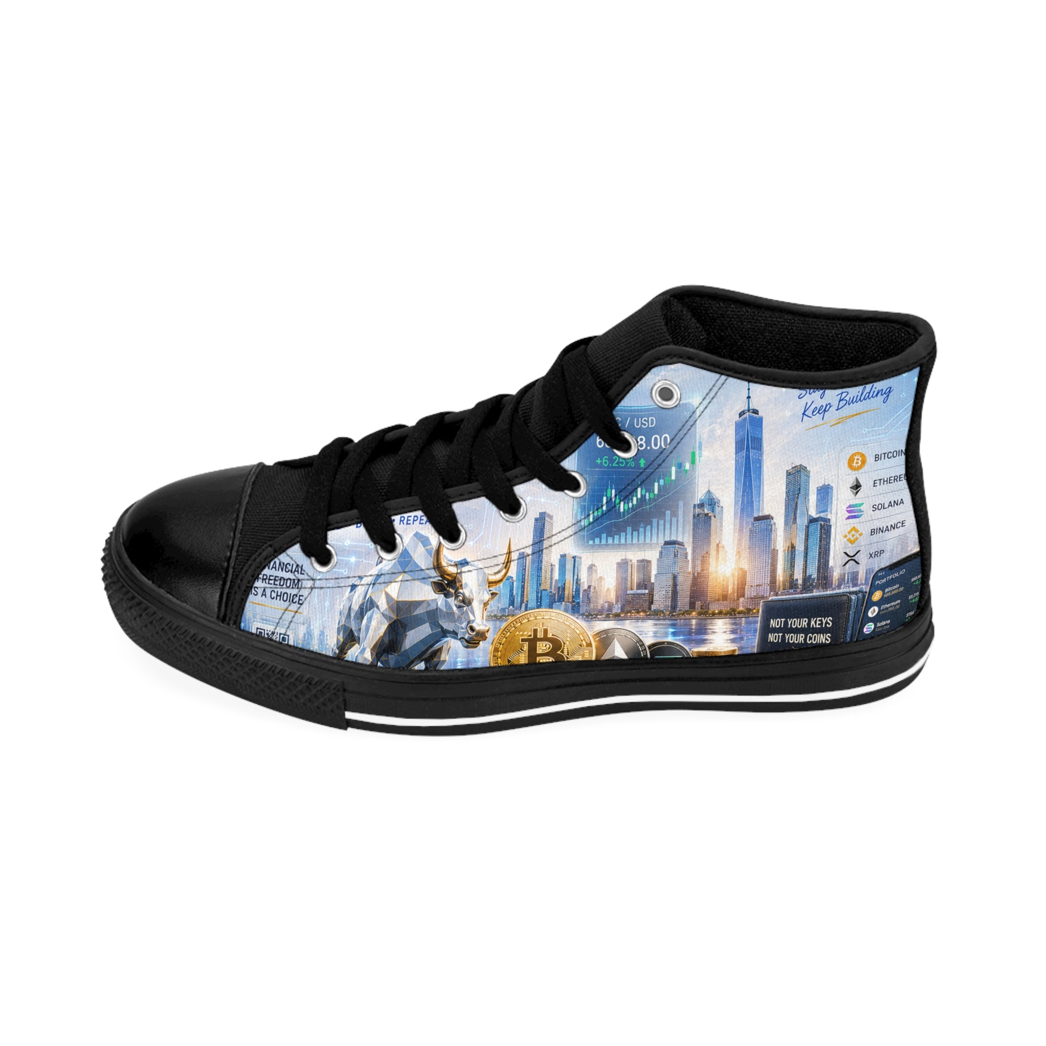 Crypto Market Graphic Sneakers | Cryptocurrency Cityscape High Tops
