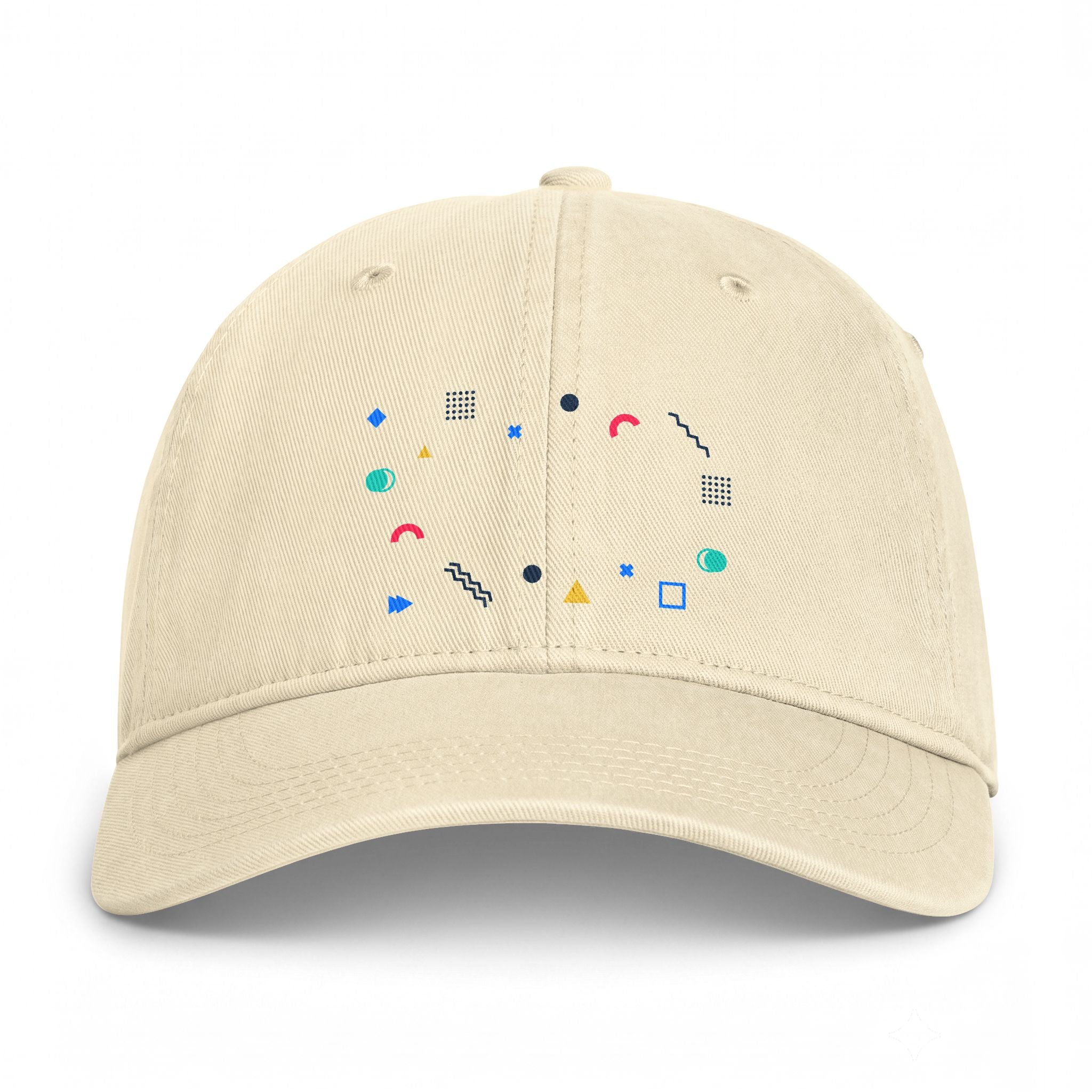 Coastal Geo Cap — Washed Dad Hat with Colorful Nautical Shapes