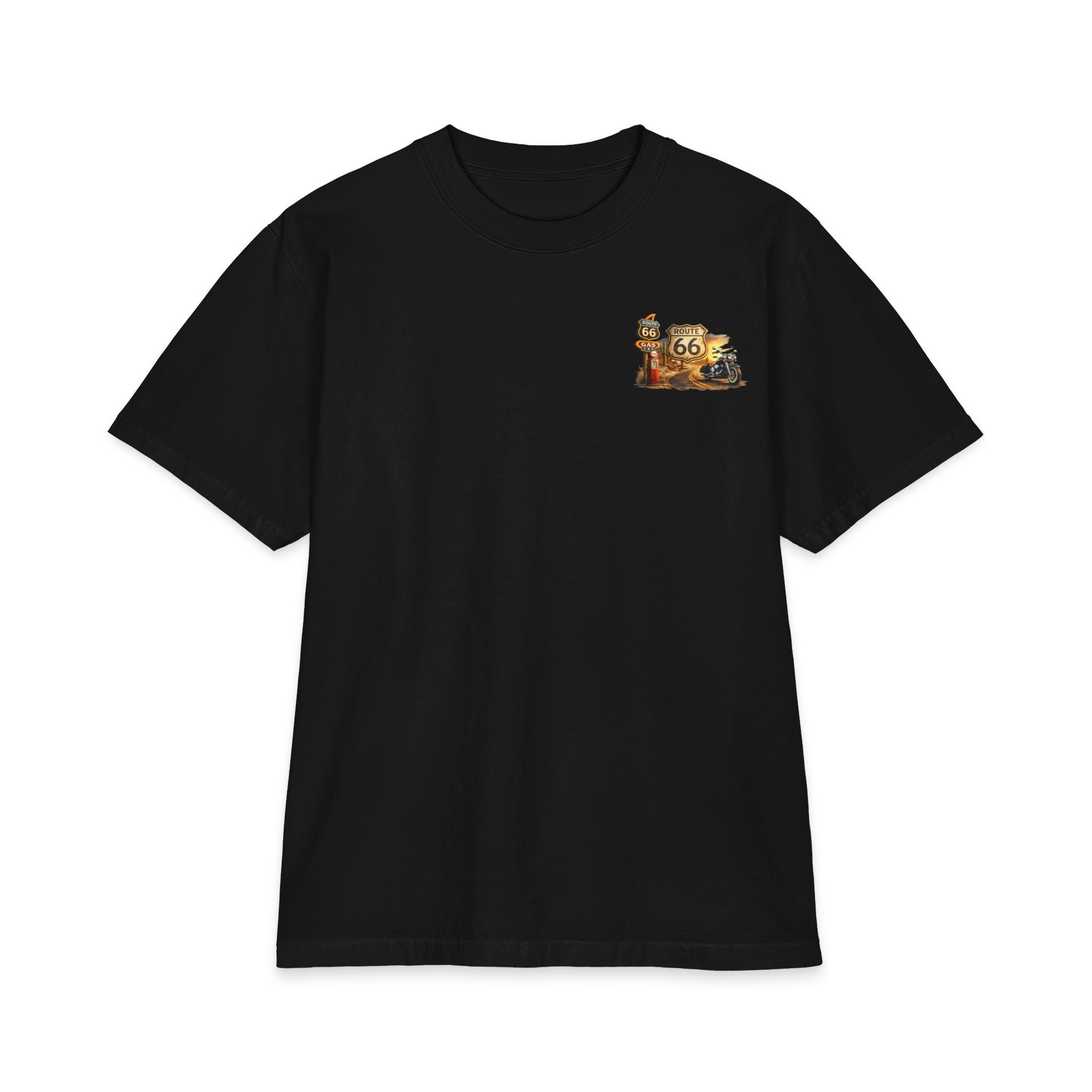 Route 66 Motorcycle T-Shirt | Retro Roadtrip Gas Station Graphic