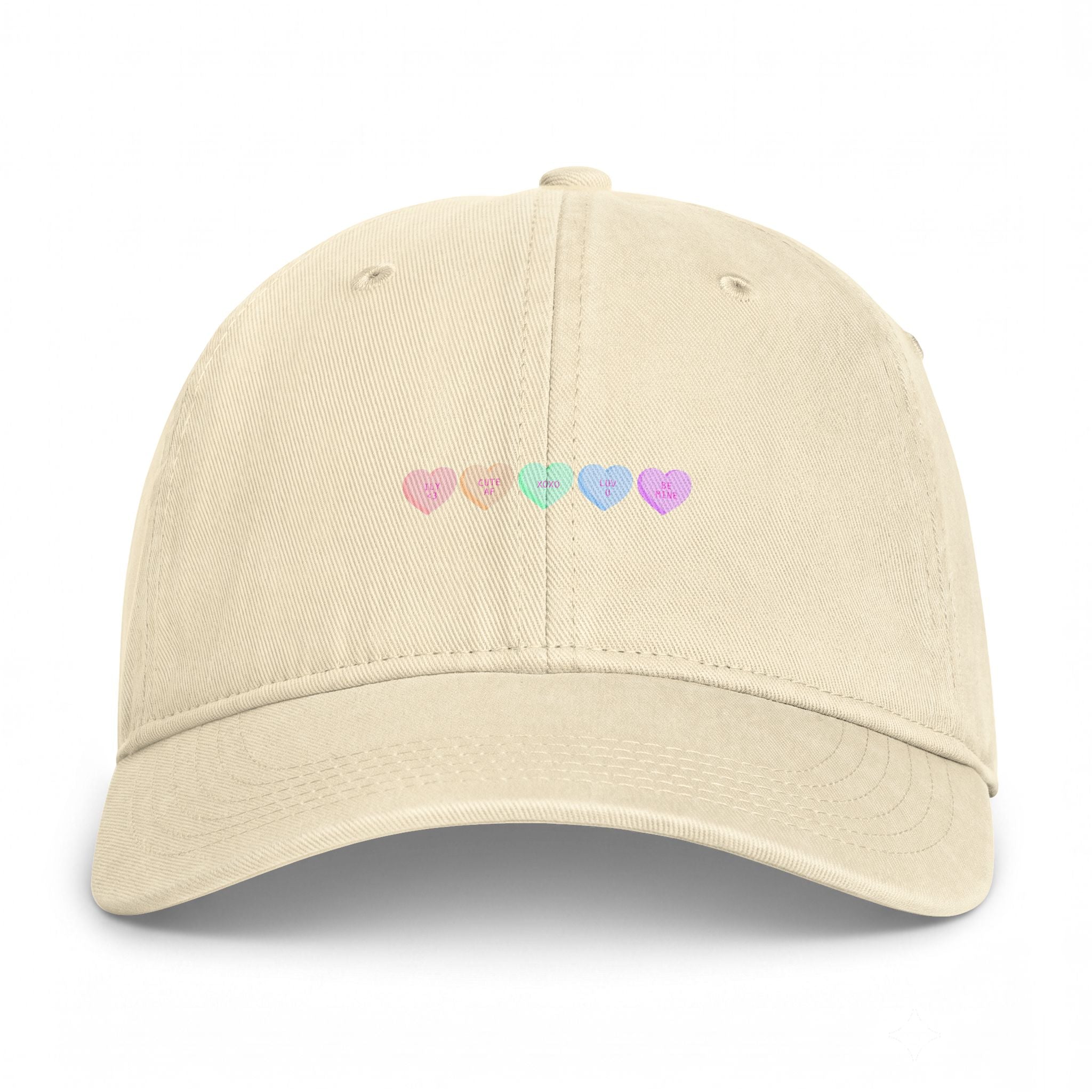 Washed Cotton Cap — Pastel Coastal Heart Embroidery