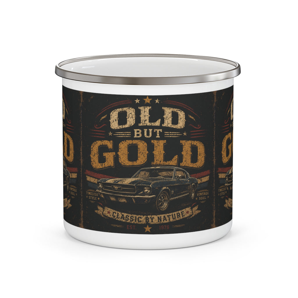 Old But Gold Classic Car Enamel Mug | Vintage Muscle Car Camping Cup