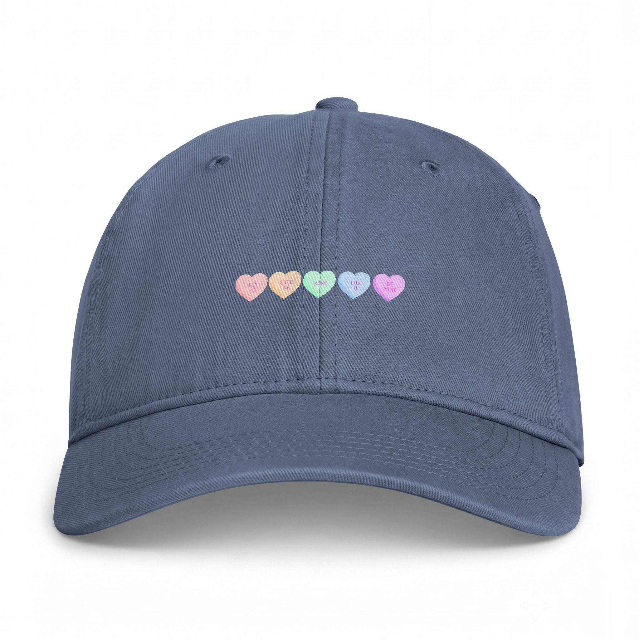 Washed Cotton Cap — Pastel Coastal Heart Embroidery